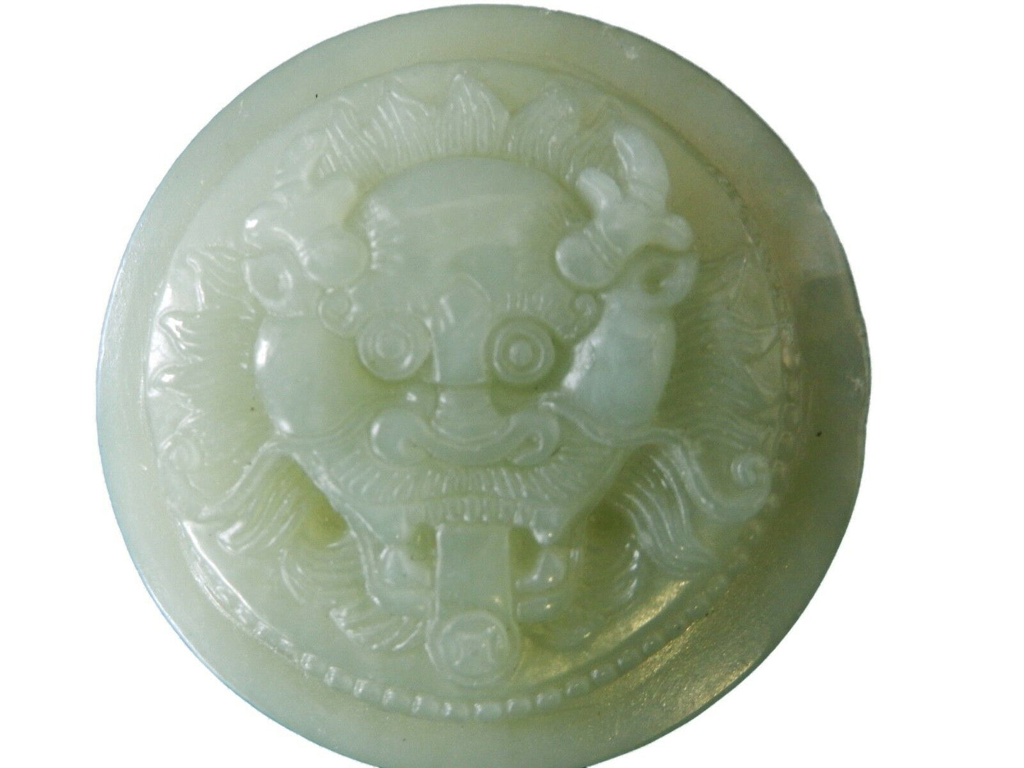 #348 Jadeite Jade Carved Wealth Belt Buckle w/Foo dog