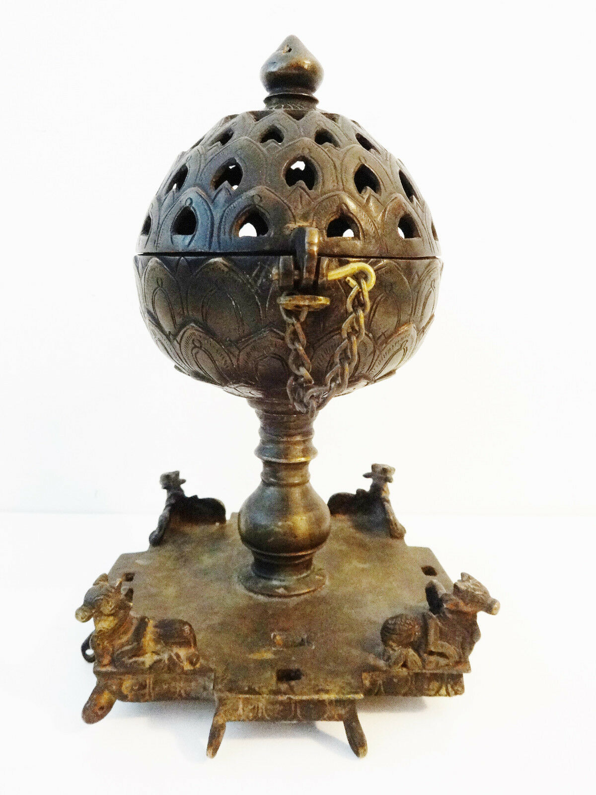 #989 Superb Rare 19th C Bronze Incense Burner India