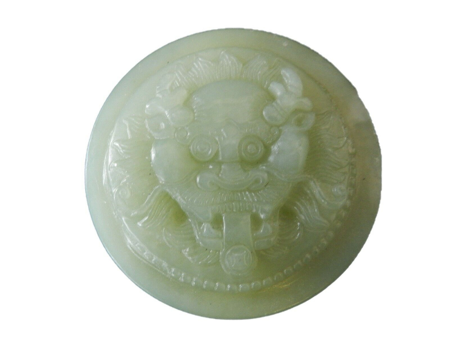 #348 Jadeite Jade Carved Wealth Belt Buckle w/Foo dog