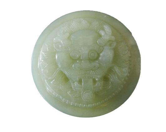 #348 Jadeite Jade  Carved Wealth Belt Buckle w/Foo dog
