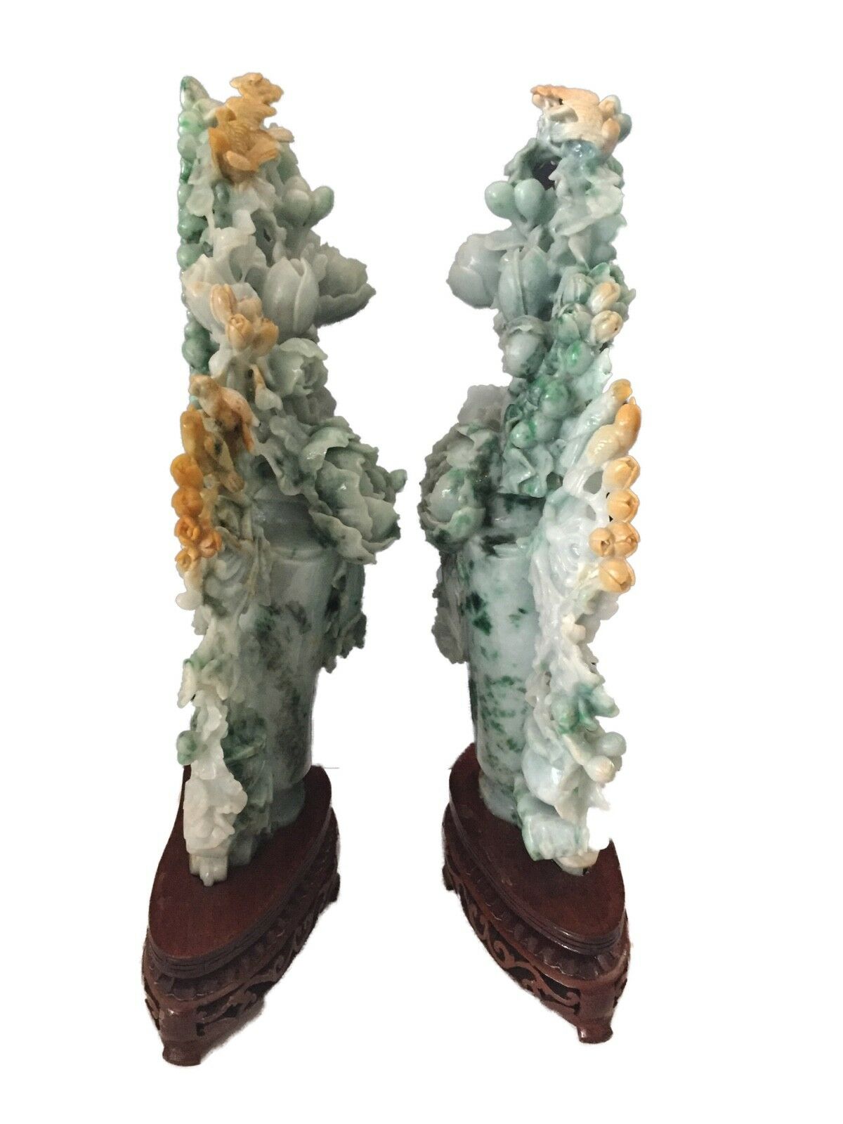 #5589 Stunning LG  Chinese Jadeite Jade Peonies Flowers   16" H