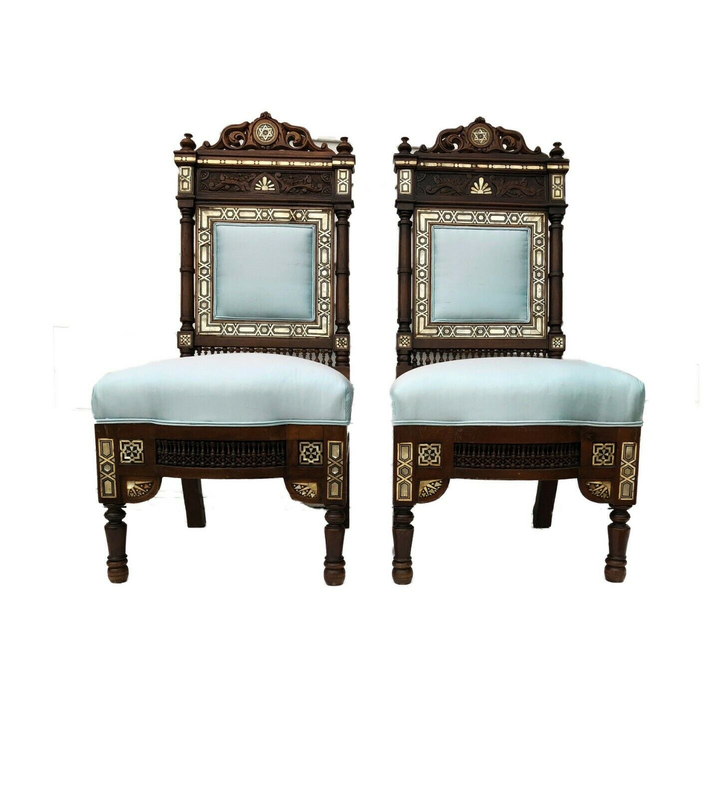 # 2155 Museum Quality 19th C Moorish/Middle Eastern Pair of chairs 41" H