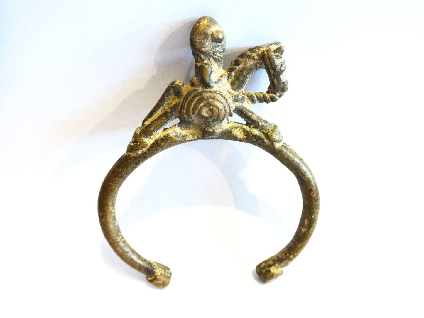 #1961 African Dogon bronze Bracelet w/ a horseman/ equestrians figure Mali Gold Weight