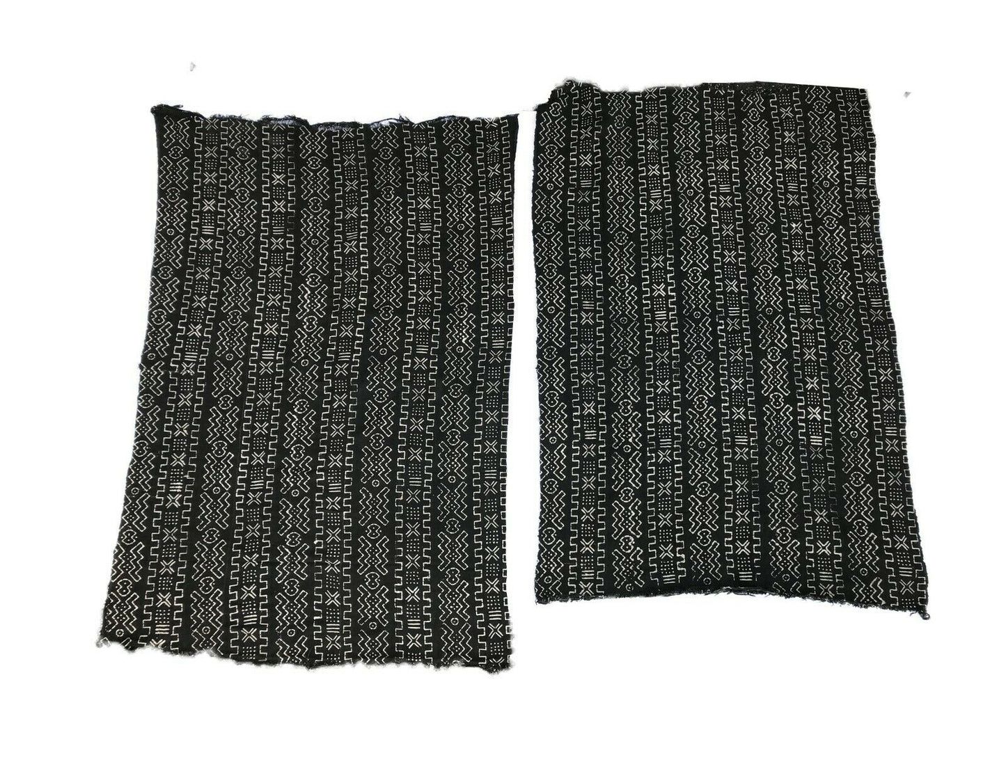 Pair Of African Bogolan Textile Mustard and white Mud Cloth 63" by 43" # 406