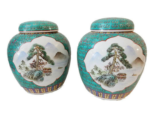 #847 Superb Chinese Porcelain  Famille Rose Ginger Jars Pair 9.5" H