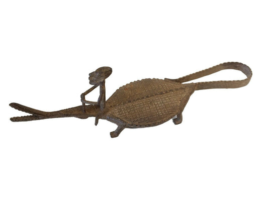 #738  Dogan Bronze   Figure Riding a crocodile  , Mali.18.5 " W