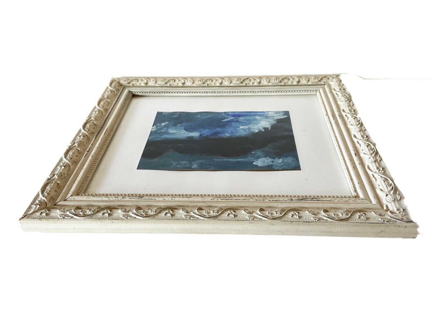 Acrylic Seascape on Paper Framed Abstract 10.5" by 12.5" By YJR #827