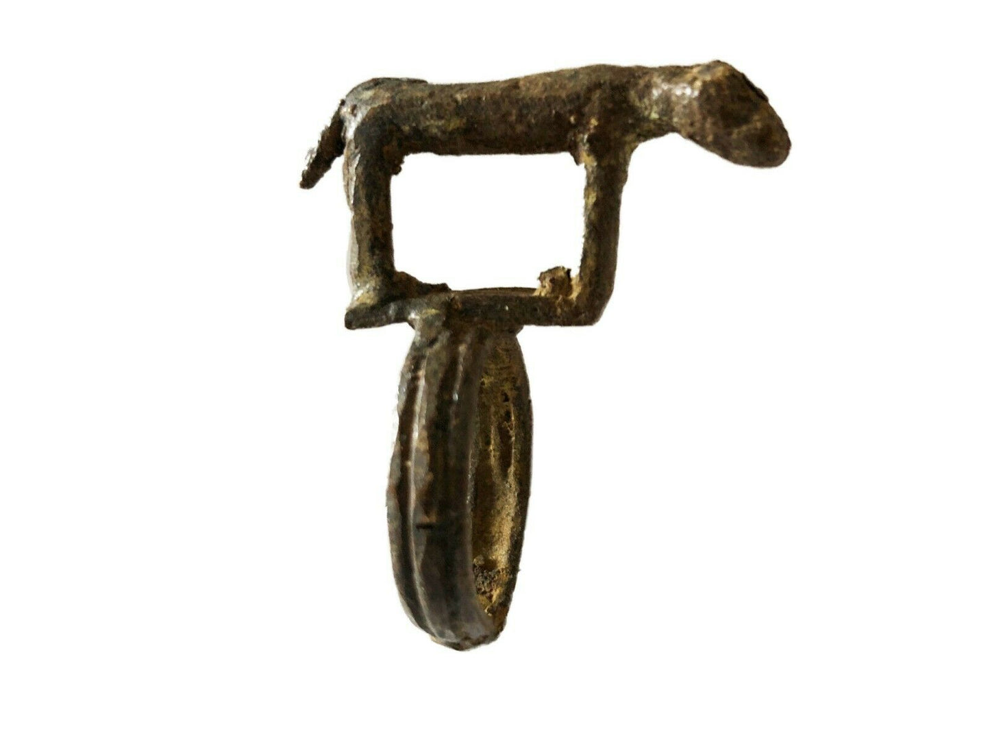 #2220 SUPERB African Gan Burkina faso bronze Ring w/ Hyena /Gold Weight
