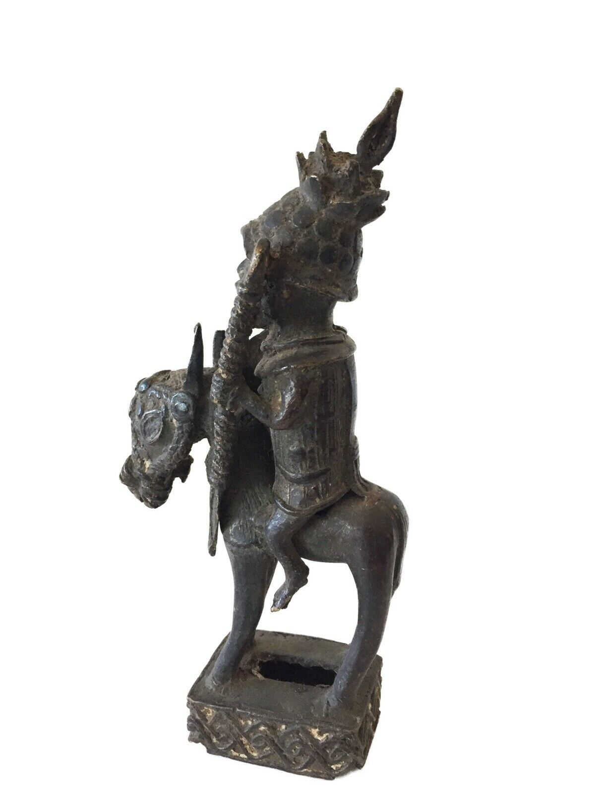 #2044 Old Benin  Bronze King warrior On Horse 9.25" H