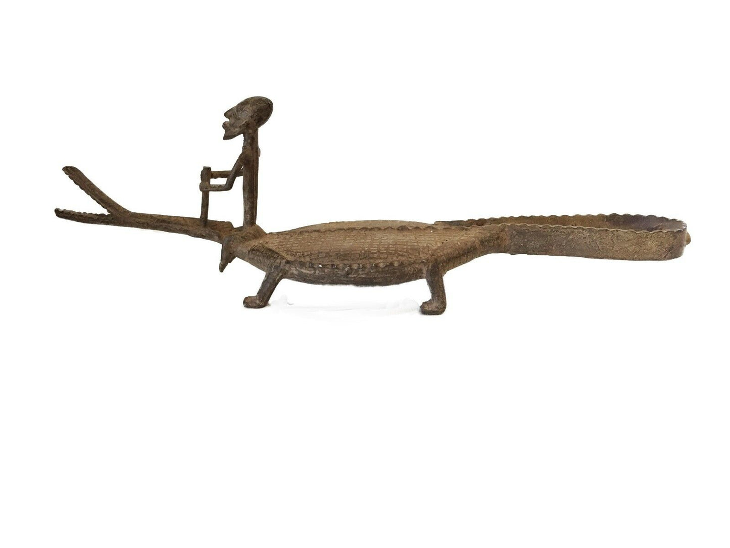 #738  Dogan Bronze   Figure Riding a crocodile  , Mali.18.5 " W