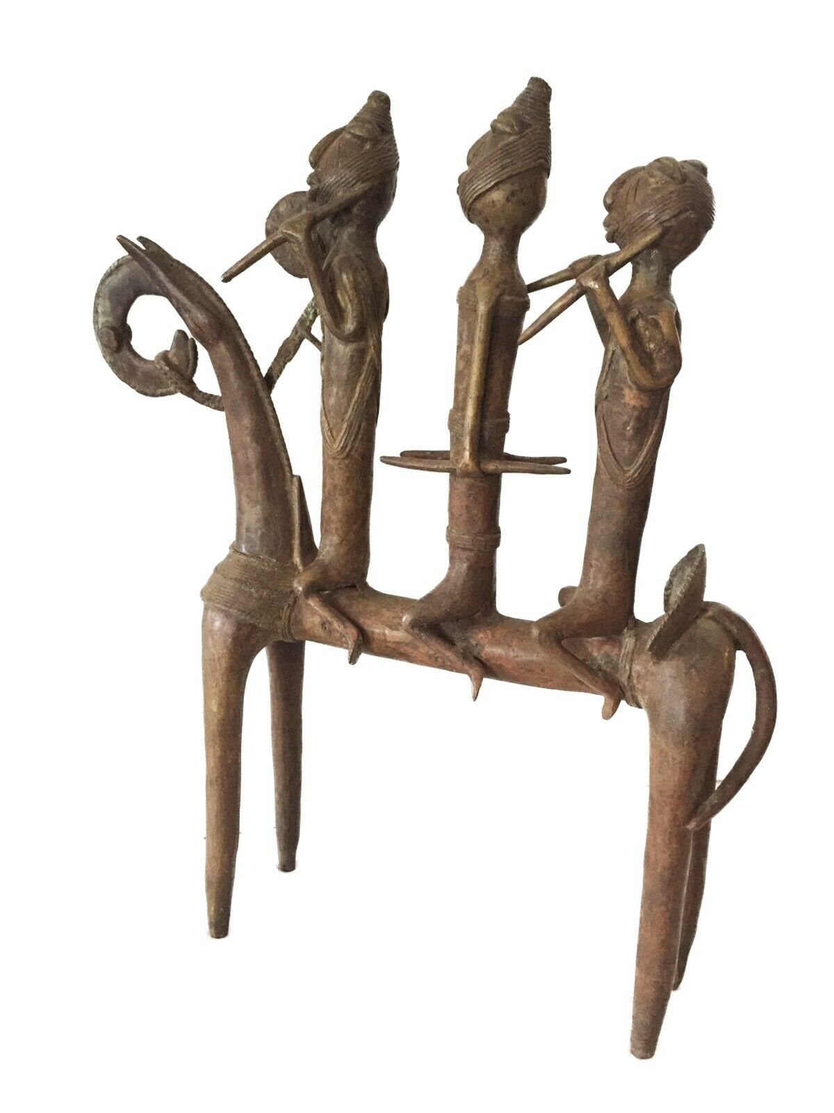 #1996 LG African Dogon Bronze Horse W/Companions 21.5" H by 18"W