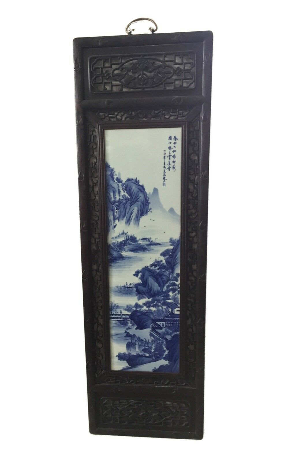 #2063 Superb LG Chinese Blue and White Porcelain Wood Panel 47" H