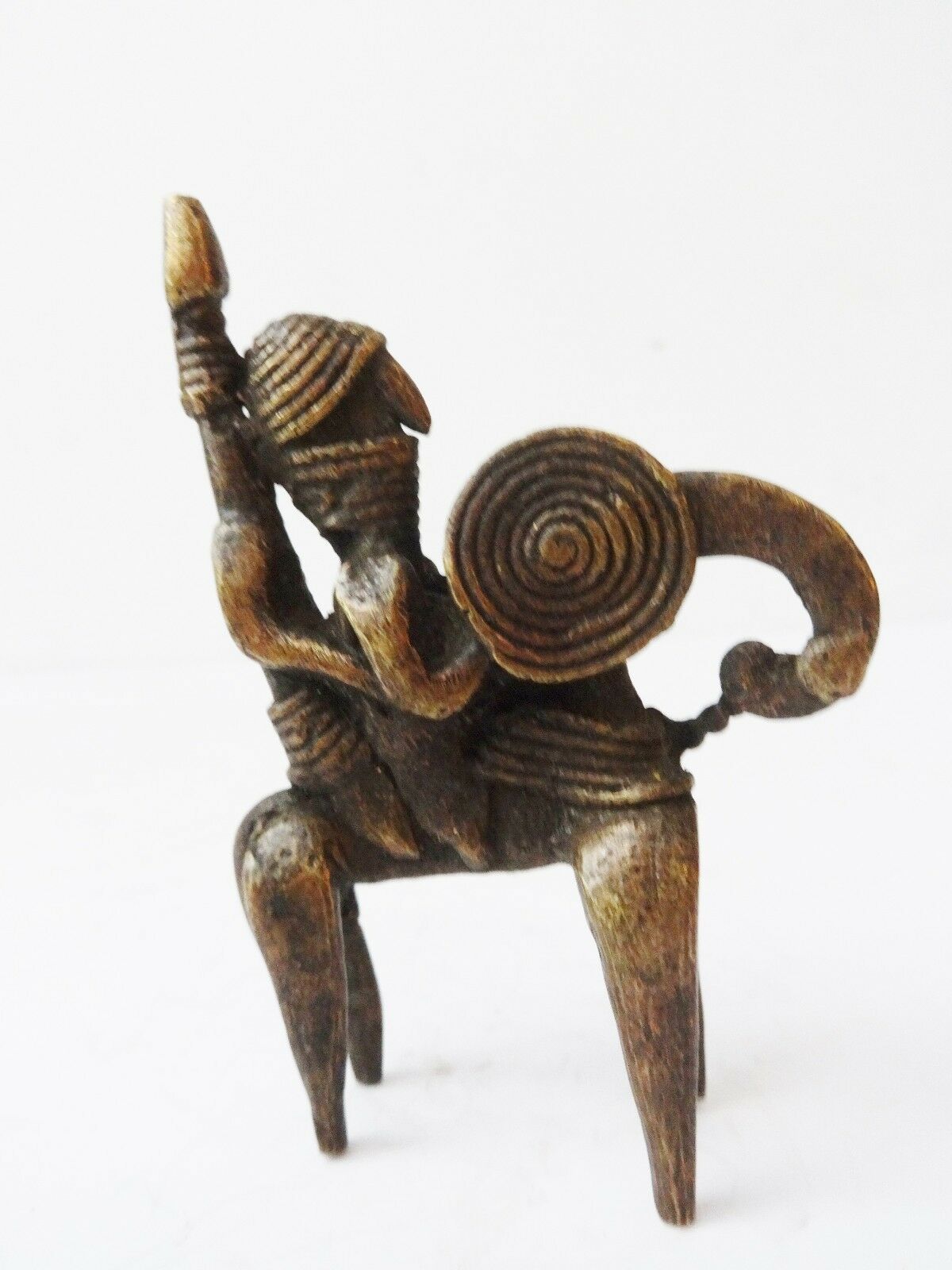 #990 Superb African Dogon Bronze Horseman Cast Handmade Mali 2.5" W by 3.5" H