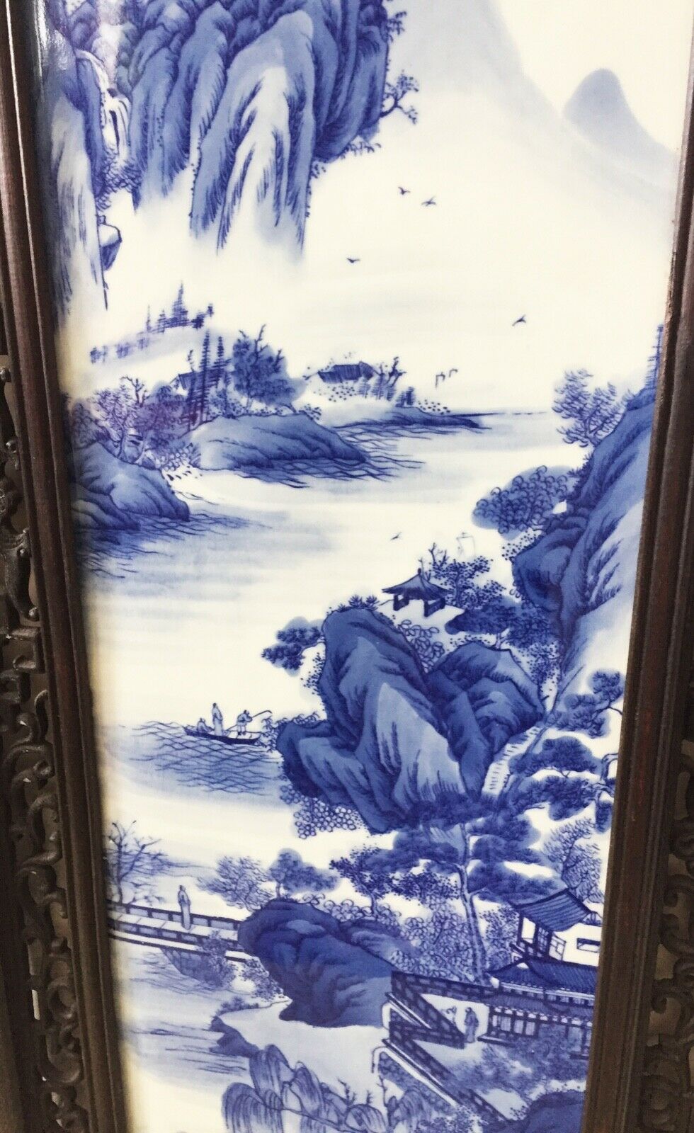 #2063 Superb LG Chinese Blue and White Porcelain Wood Panel 47" H
