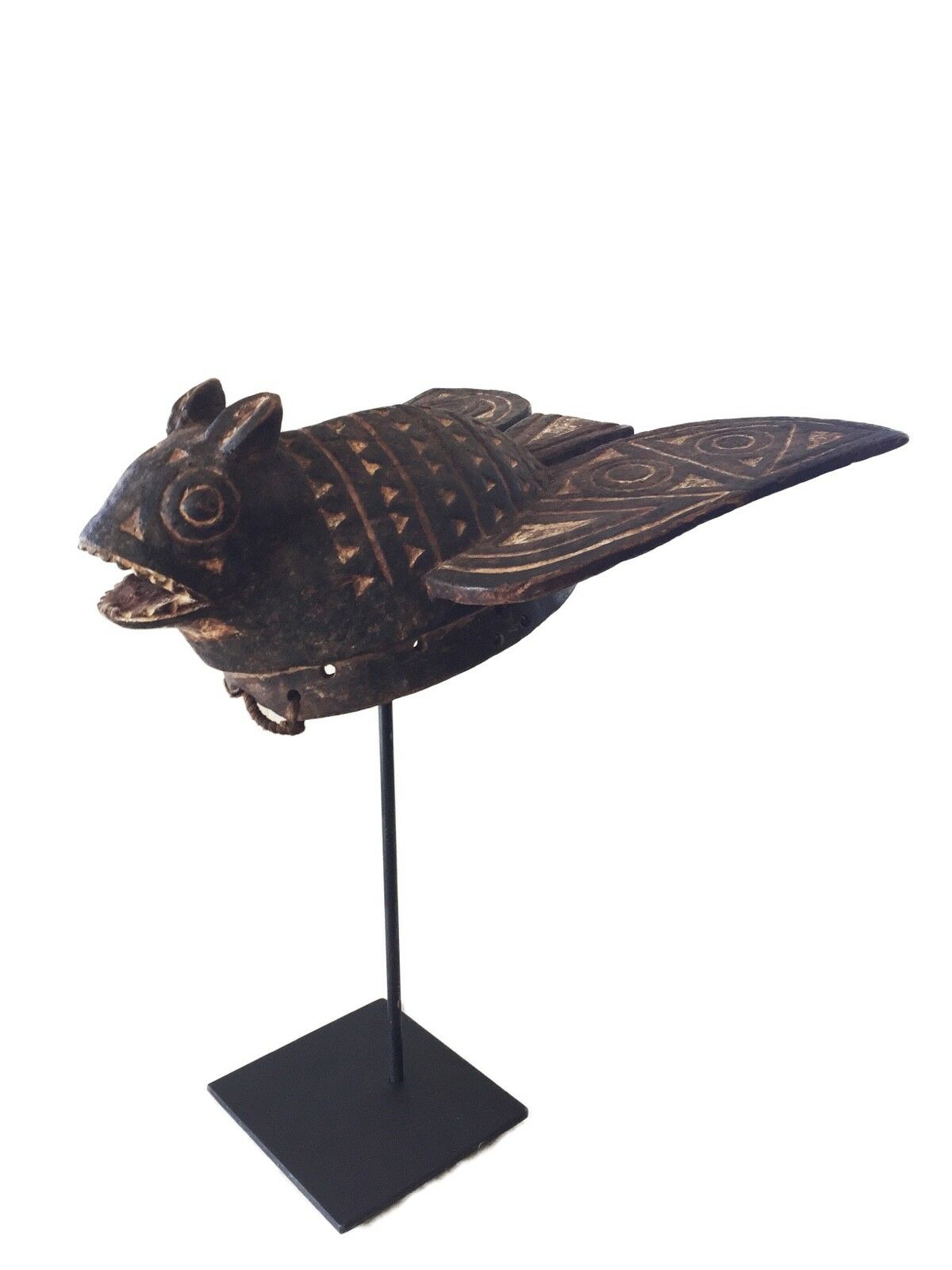 #1774 Old Exquisite /Rare Mossi Bat Helmet / Mask Burkina Faso 19" H W/Stand