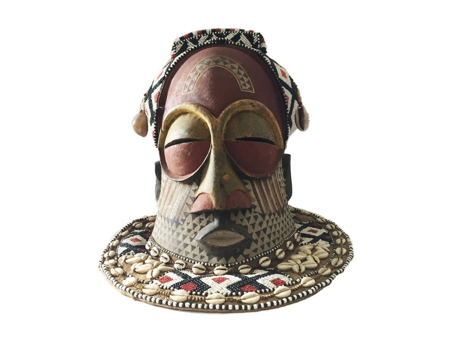 #1416 Stunning Kuba Royal Head Mask Congo Africa 13" H