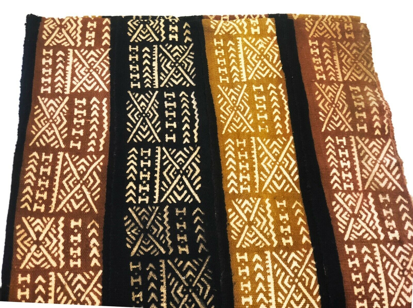 Superb Bogolan Mali Mud Cloth Textile W/ Bone Trade Beads 40" by 60" # 295