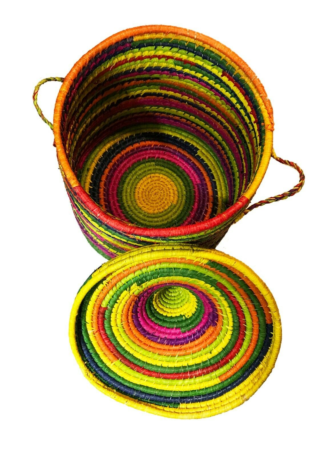 #399 Colorful Basket W/ Lid Senegal West Africa 21"h by 15" D