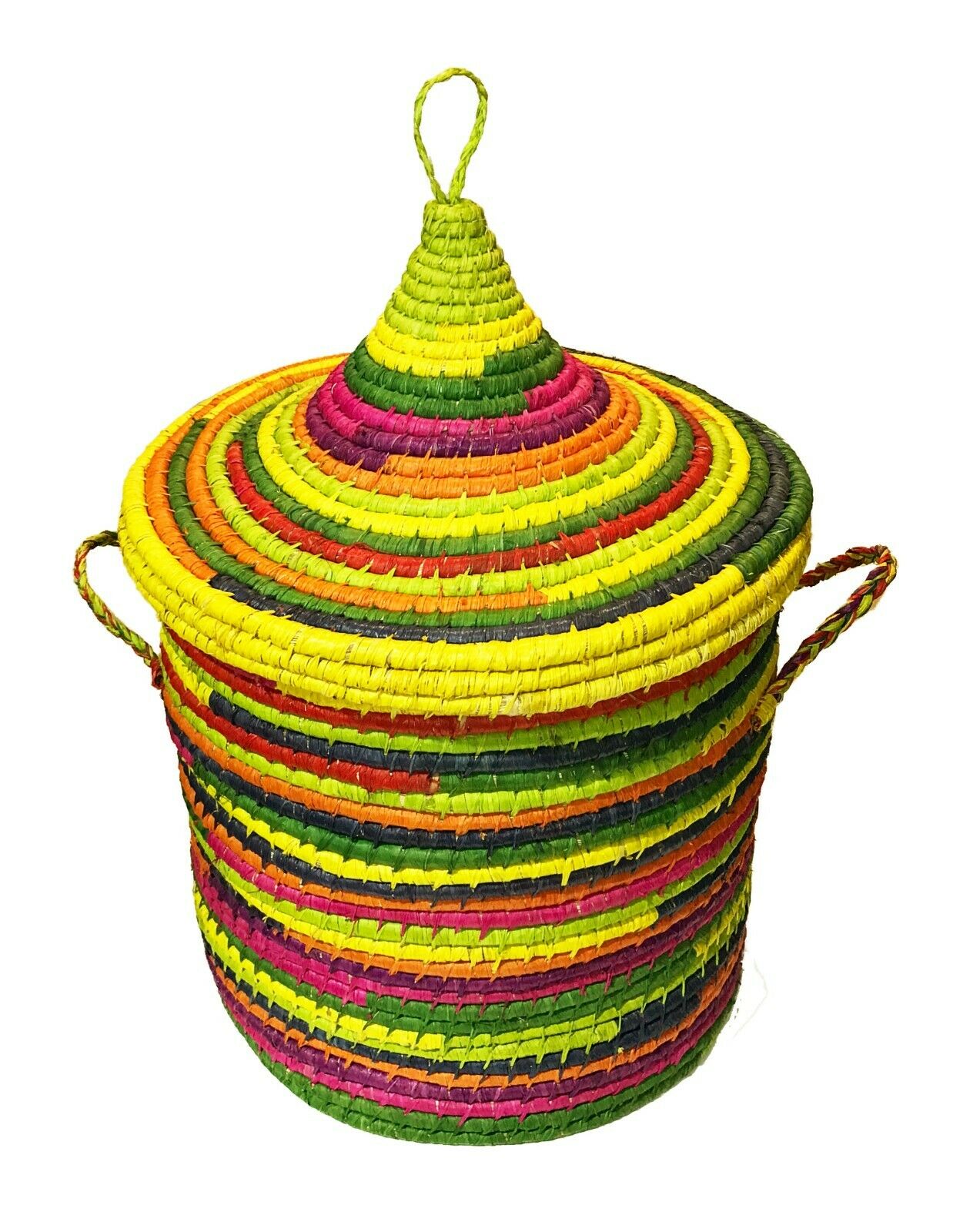 #399 Colorful Basket W/ Lid Senegal West Africa 21"h by 15" D