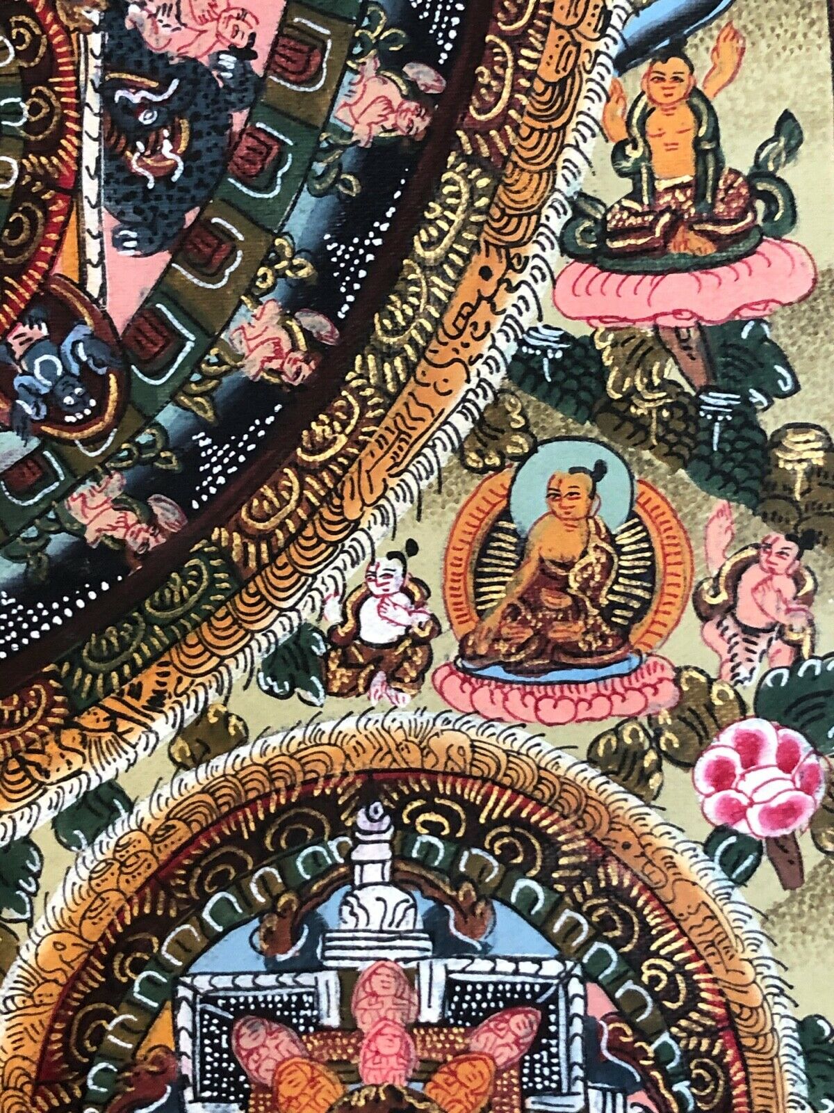 #366 1900's Museum Piece Tibet Sino Tibetan Hand Painted Buddhist Thangka 31" H