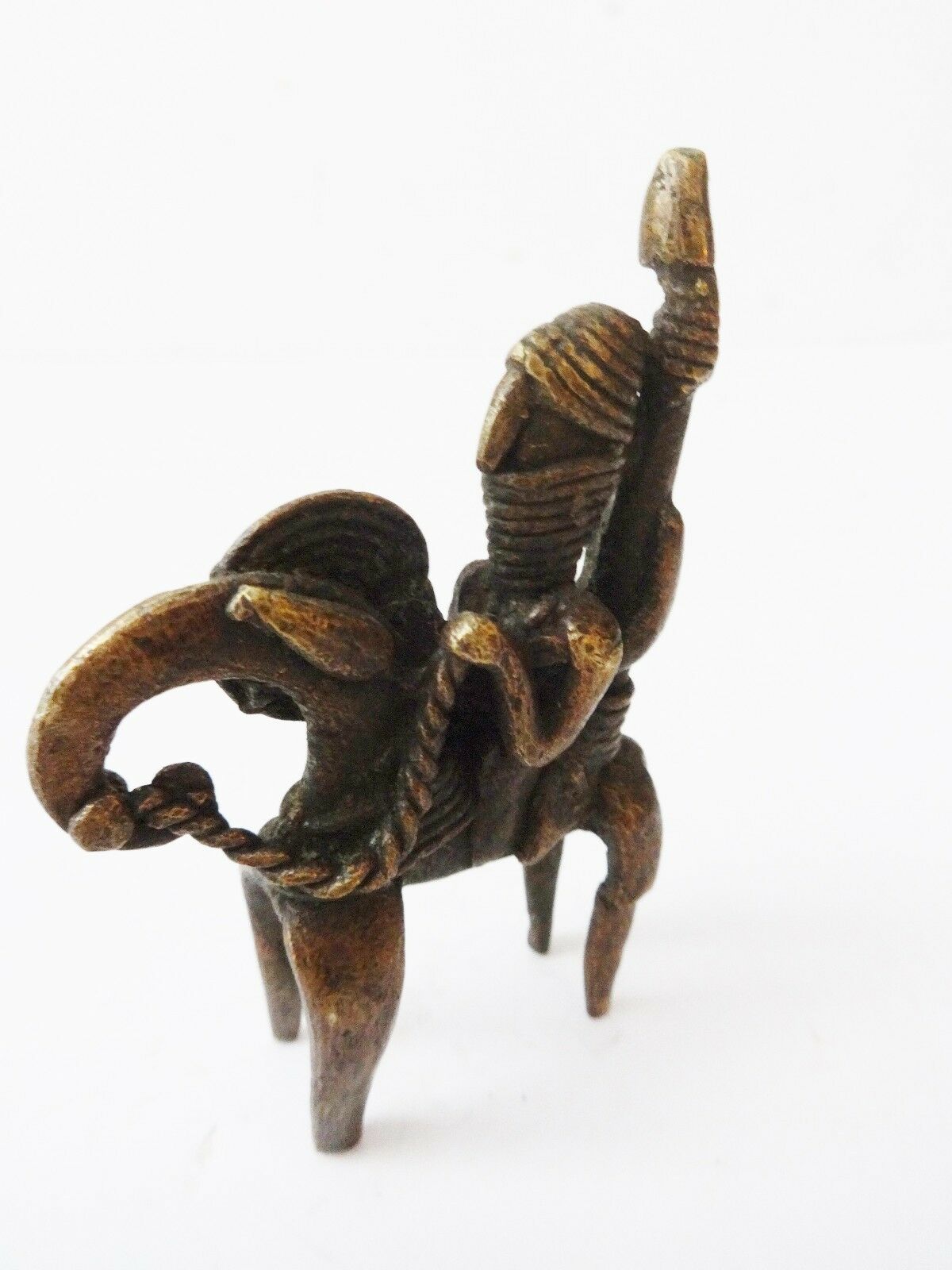 #990 Superb African Dogon Bronze Horseman Cast Handmade Mali 2.5" W by 3.5" H