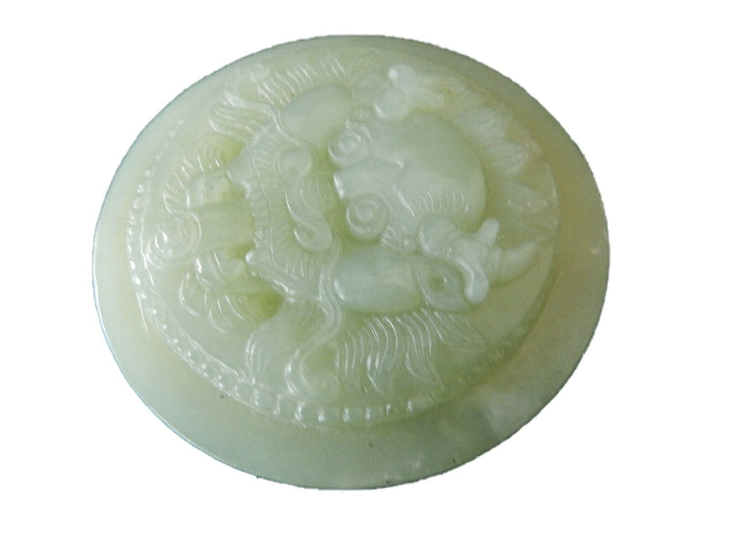 #348 Jadeite Jade Carved Wealth Belt Buckle w/Foo dog
