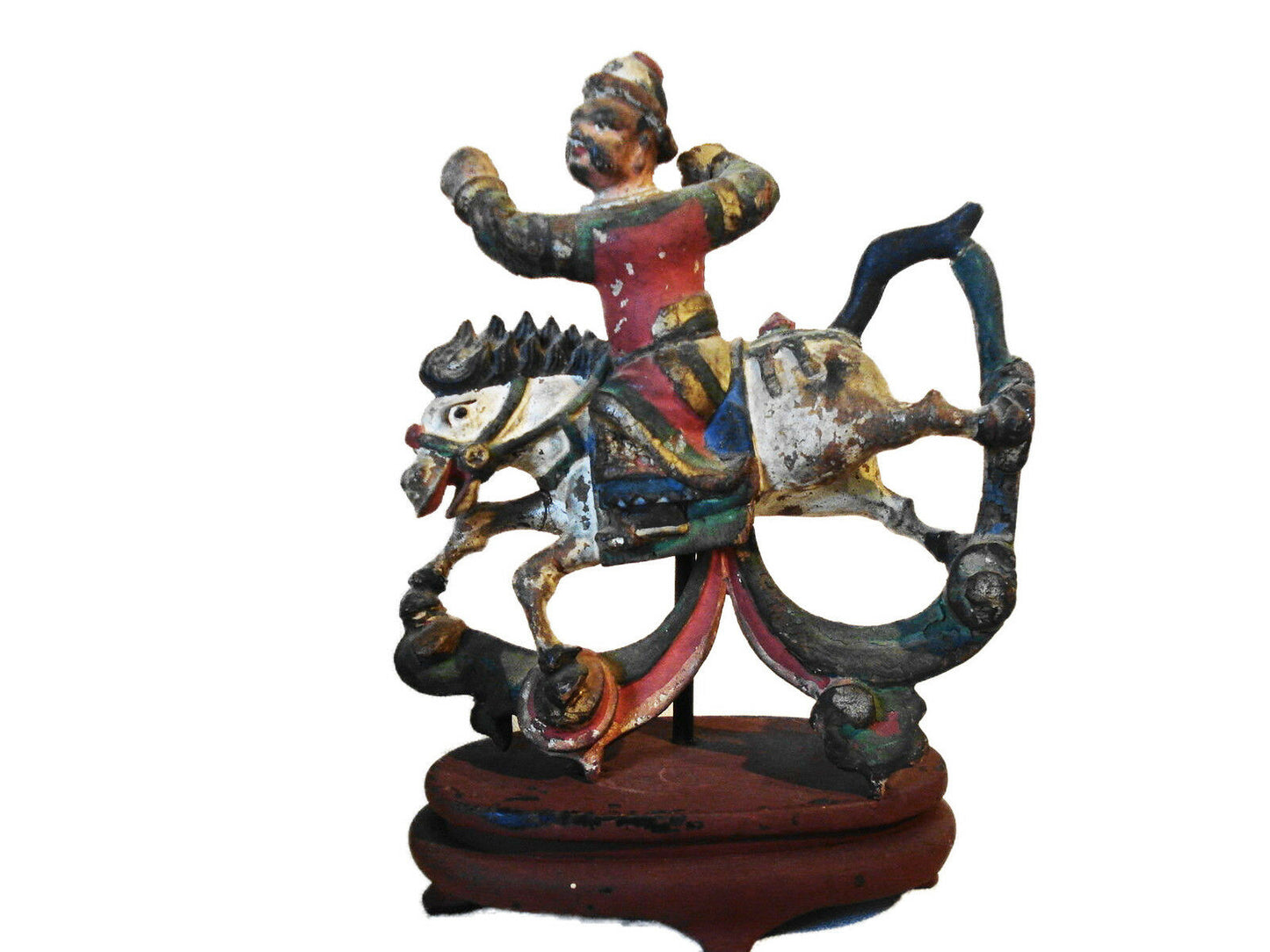 #H81 Antique Asian  circa1800's Carved Wood Figure Of An Equestrian