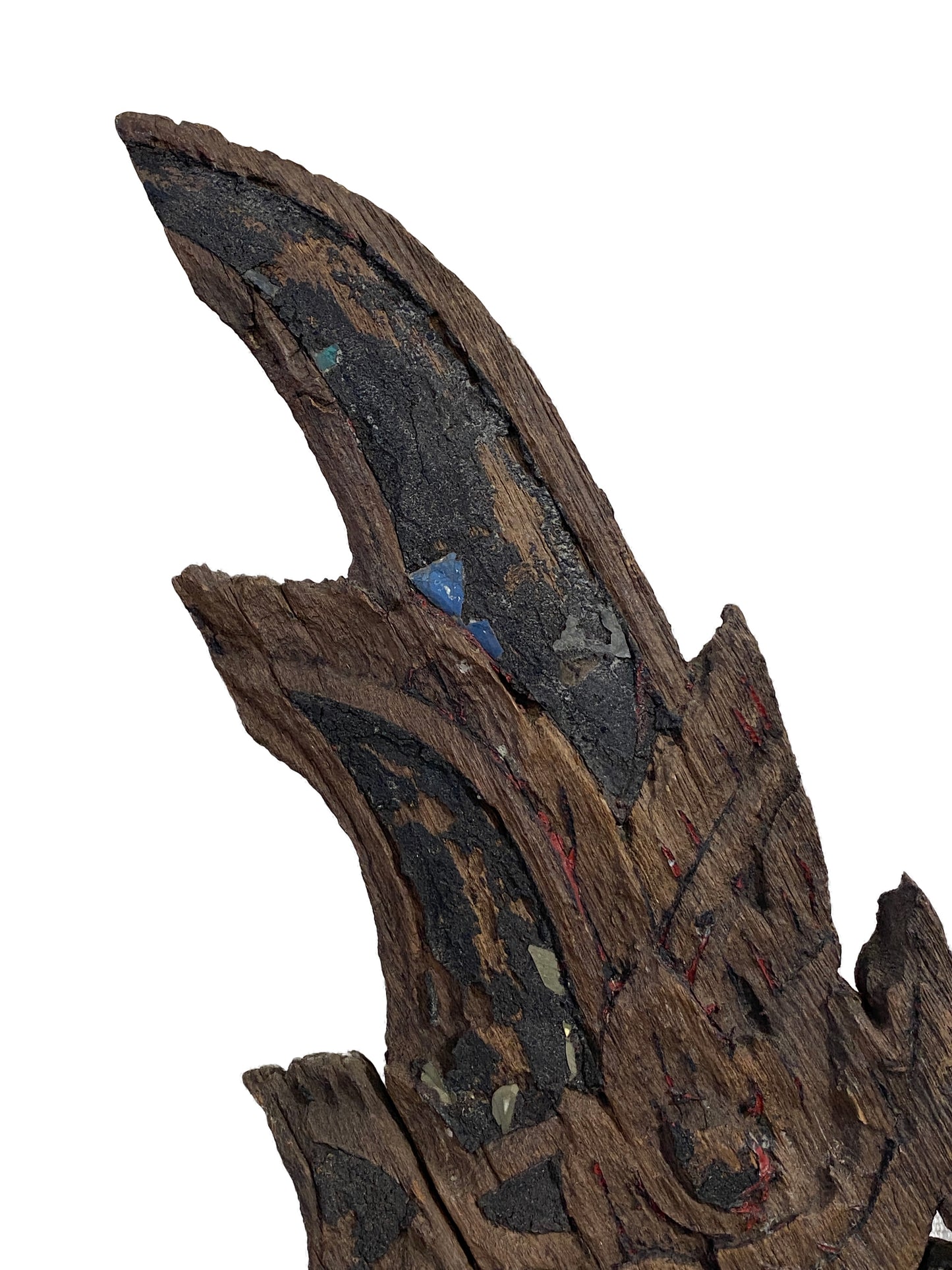 #4138 Large 19th Century Thai Wood Naga Roof Finial Sculpture on Iron Stand 31.25" H