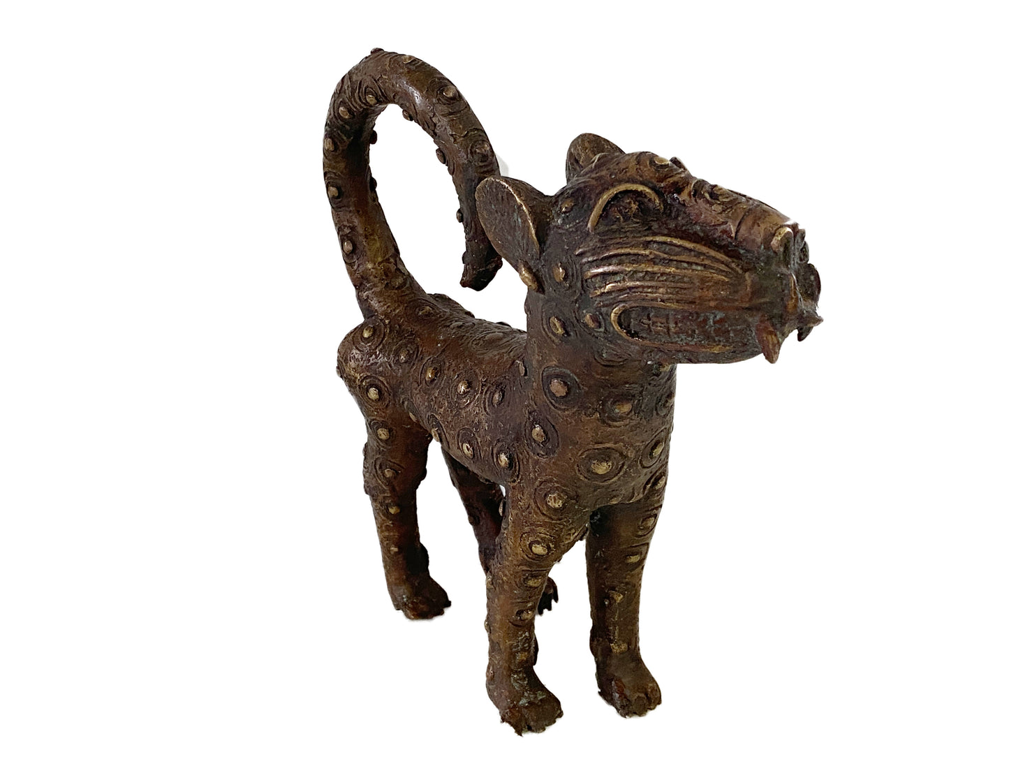 #3317 Superb Benin  Leopard Bronze Nigeria African 12" H