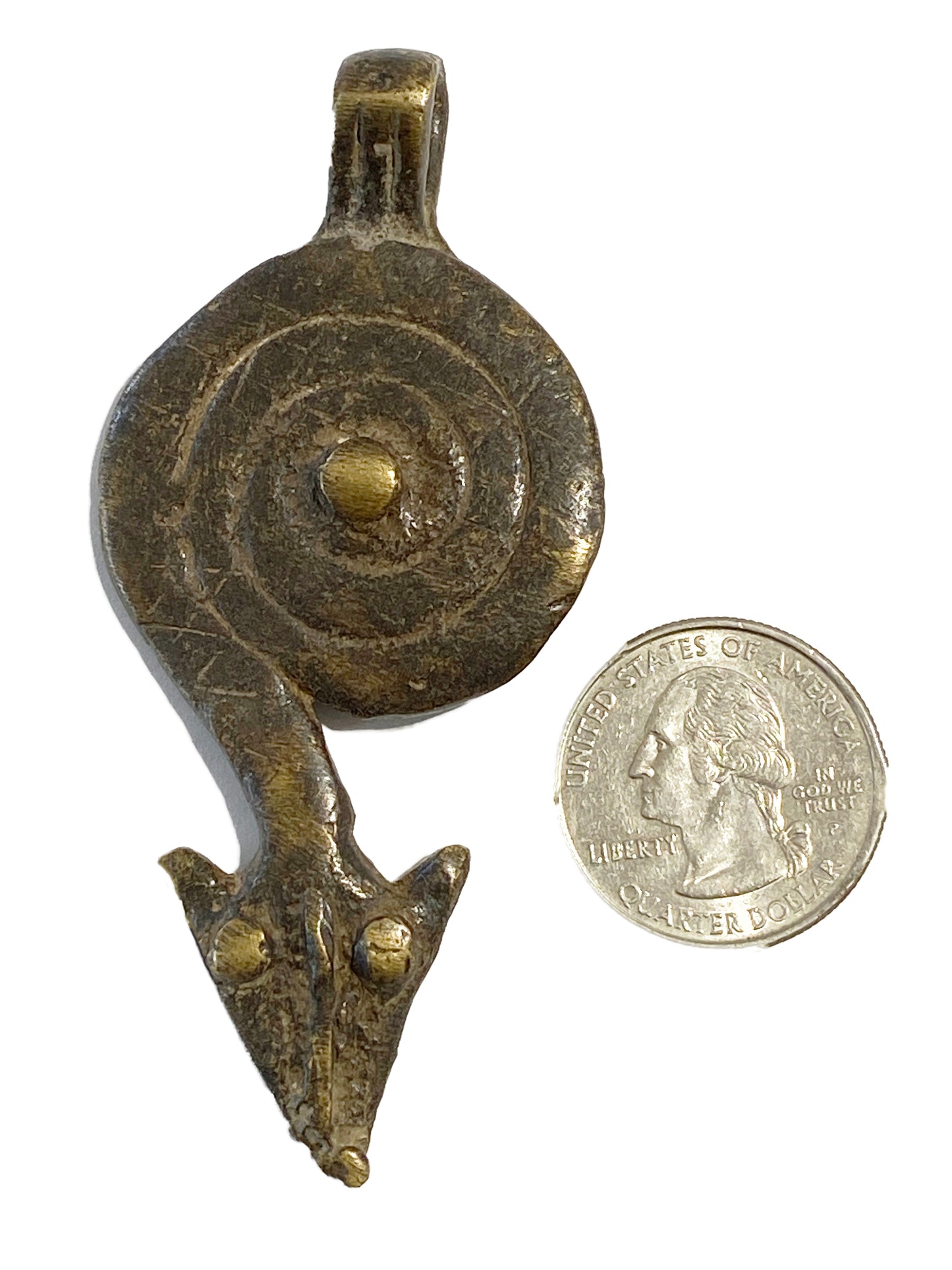 #4160 Superb Gan Bronze Amulet Pendant of Ornate Serpent Burkina Faso 3" H