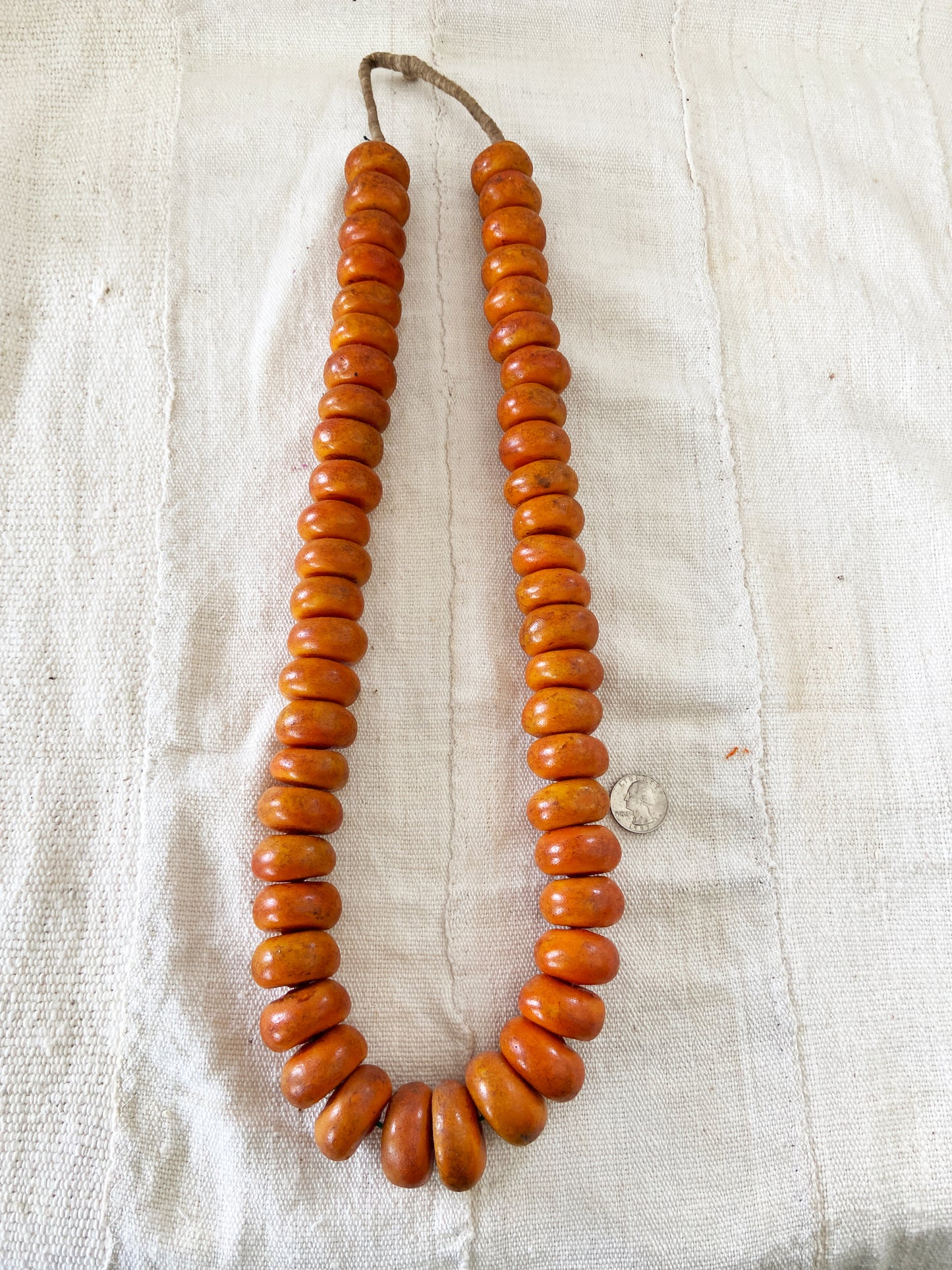 Superb Vintage African Simulated Amber Necklace W/ 50 Trade Beads