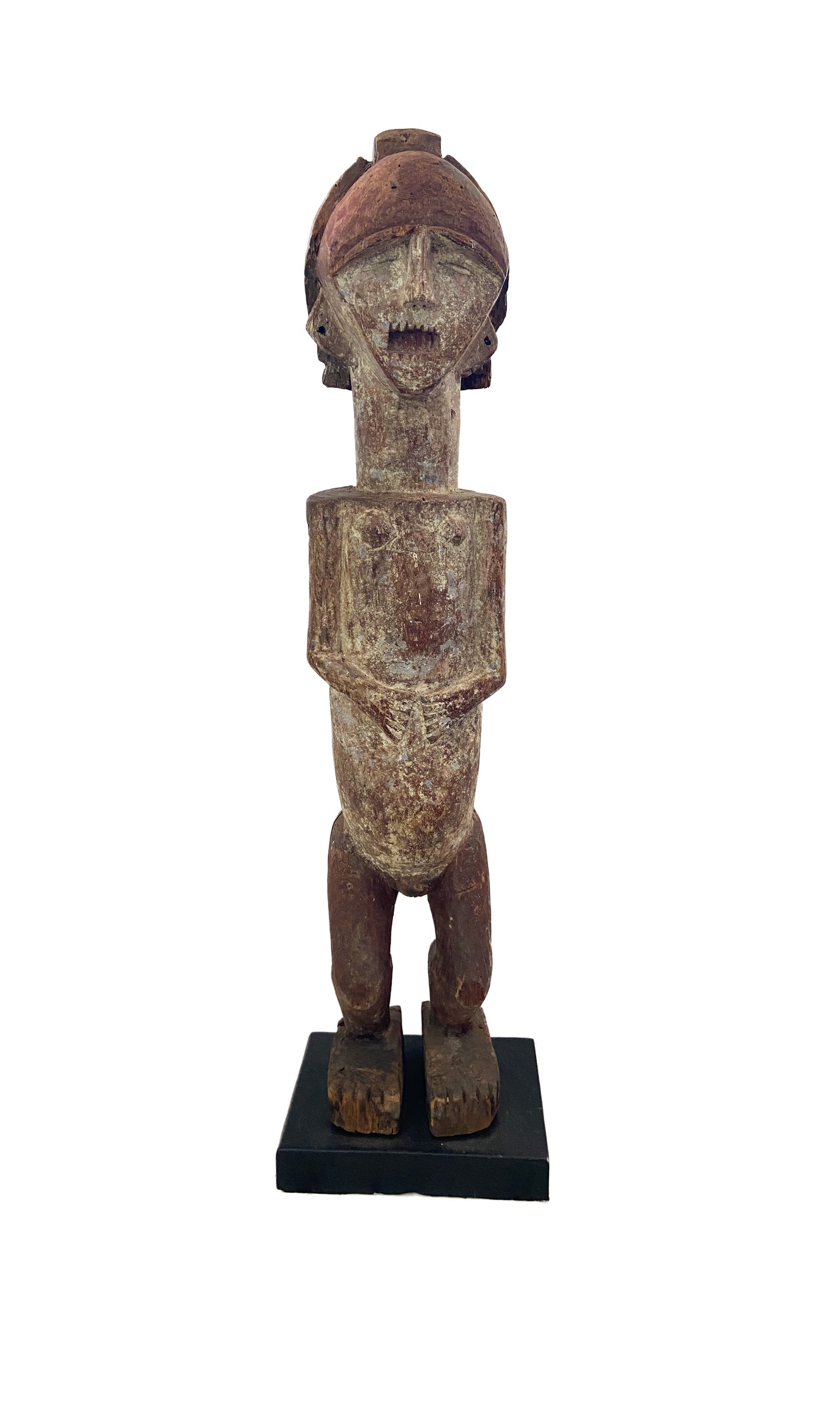 #8182 Rare African ambete reliquary Statue  Gabon on a custom wood stand 30.5" h