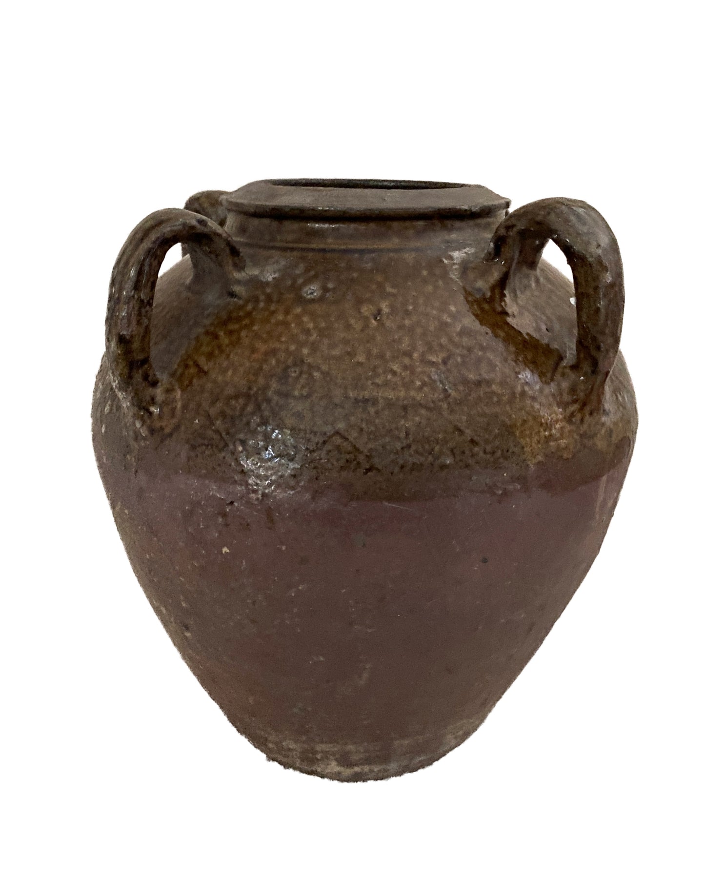 #3694 Old Asian Earthenware Pottery Storage Jar 13" H