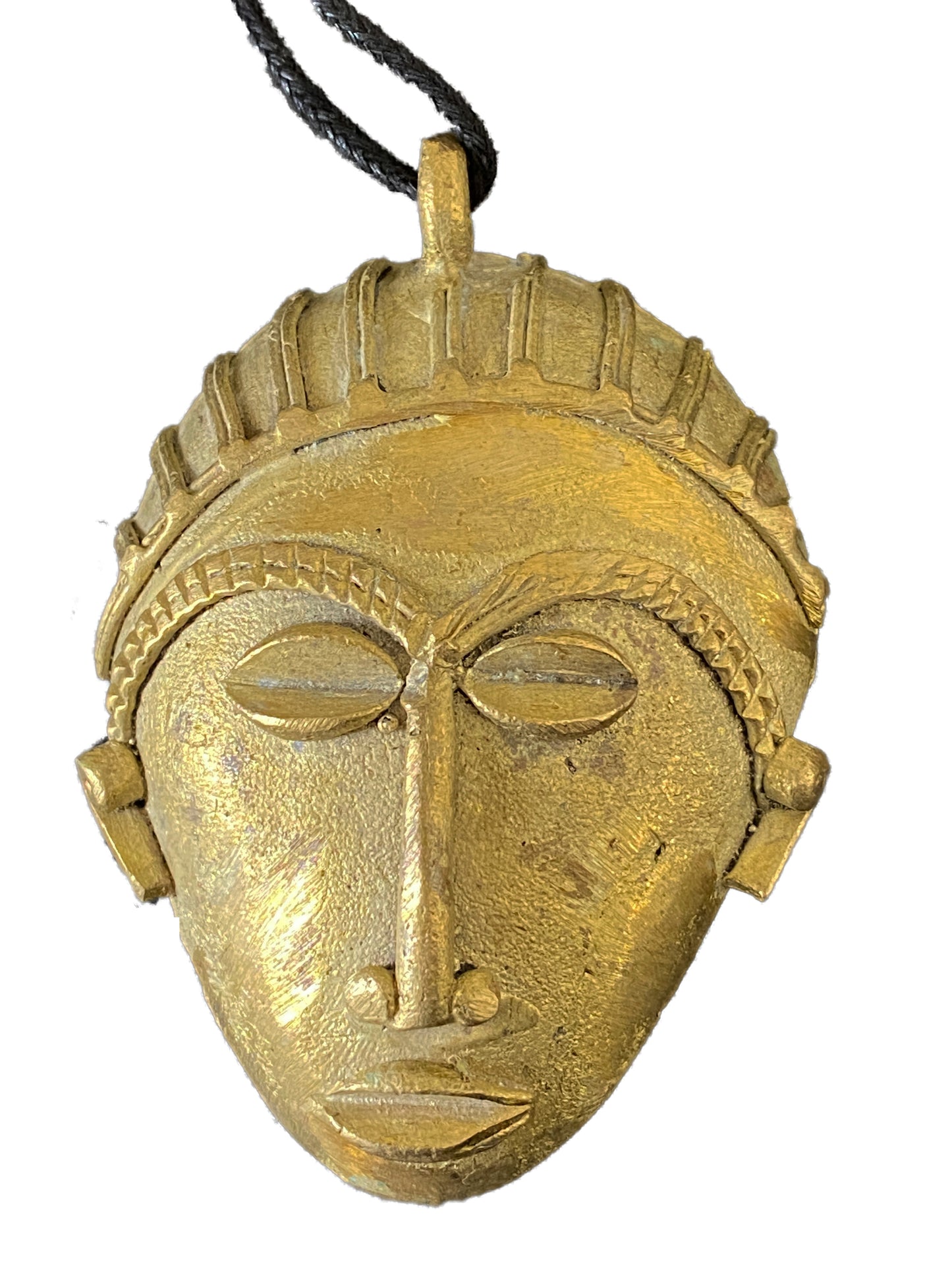 #4336 African Baule Gold Weight Passport/Pendant Bronze Mask 3.25" h