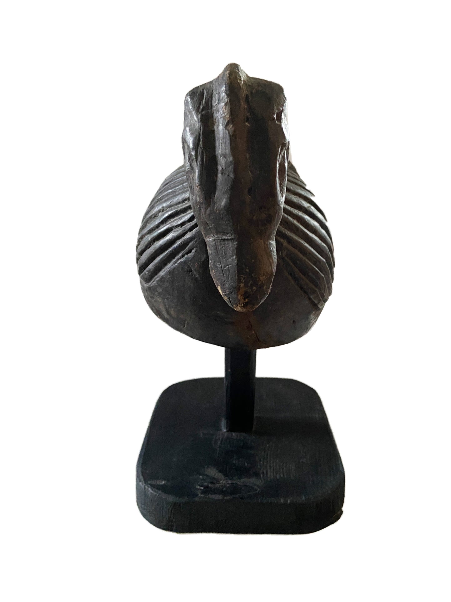 #2247 Rare African Old Ceremonial Bobo BIRD Mask Helmet Burkina Faso 16" H w/ stand