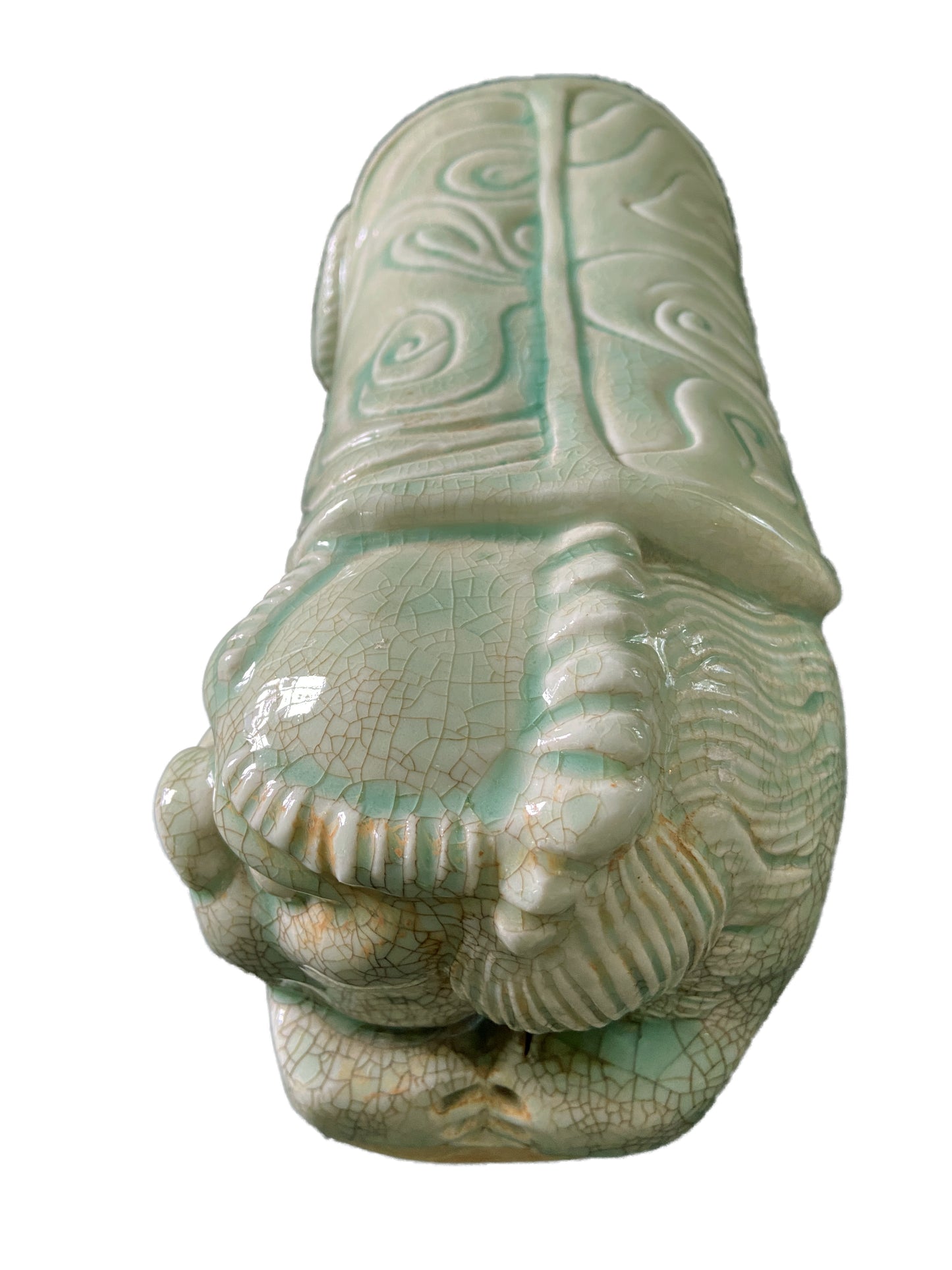 #3558 Celadon Headrest /Pillow With Foo Dog 13.5" W