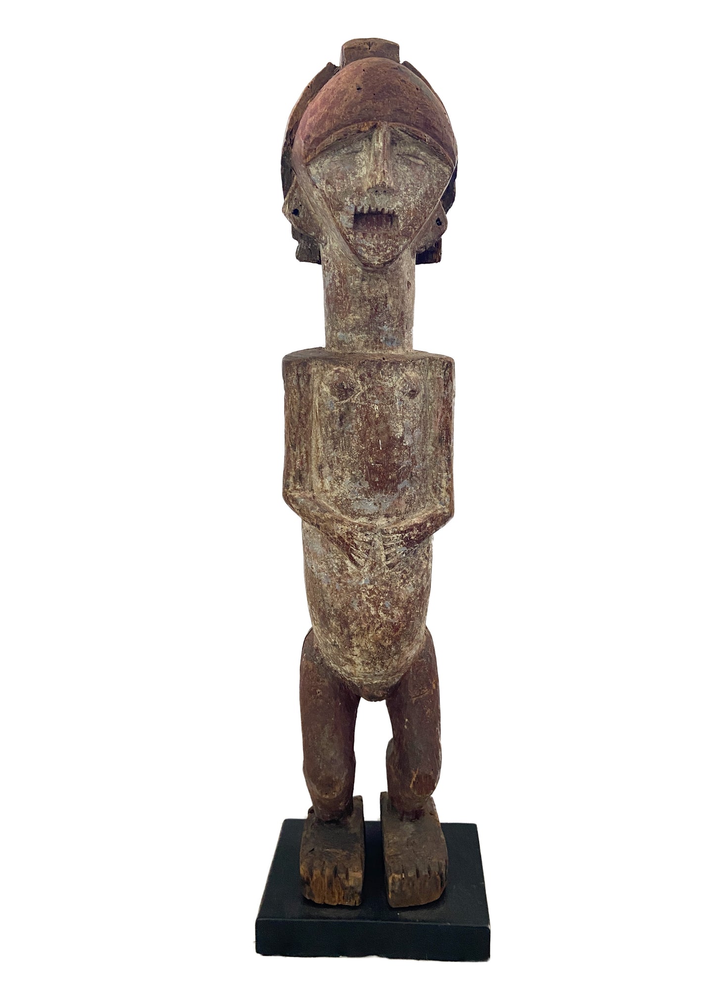 #8182 Rare African ambete reliquary Statue  Gabon on a custom wood stand 30.5" h