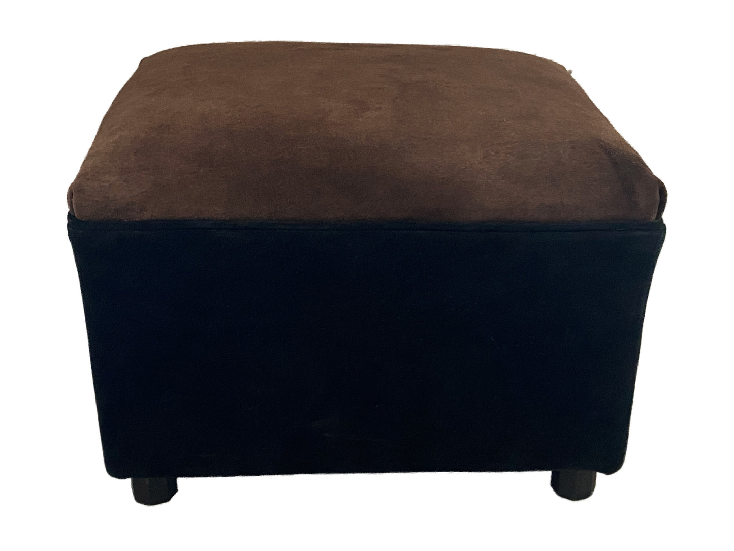 #3812 Custom Made W/Vtg Black and brown Leather Ottoman 12.5" H
