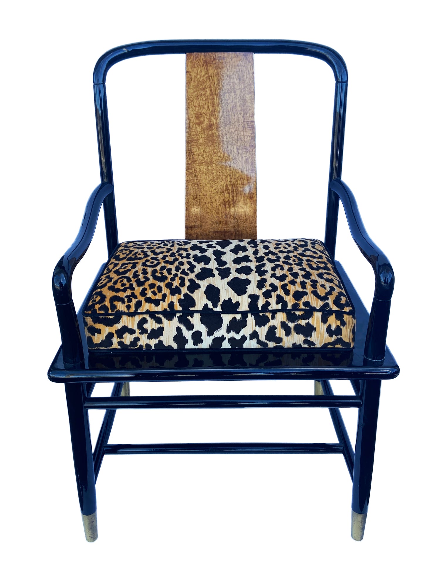 # 4277 1970' Black Lacquer Wood Chair With Animal Print