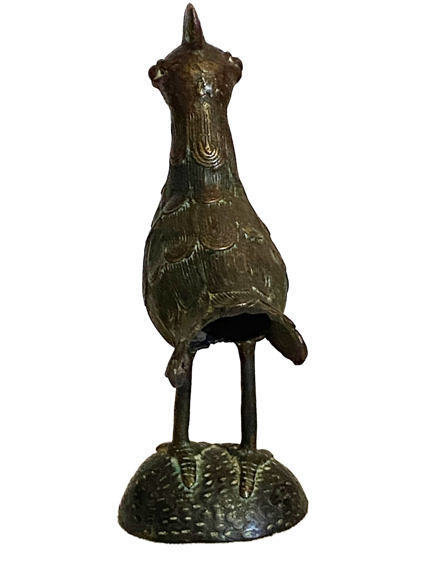 #3370 African Tribal Benin Bronze Rooster Nigeria 10.5" H