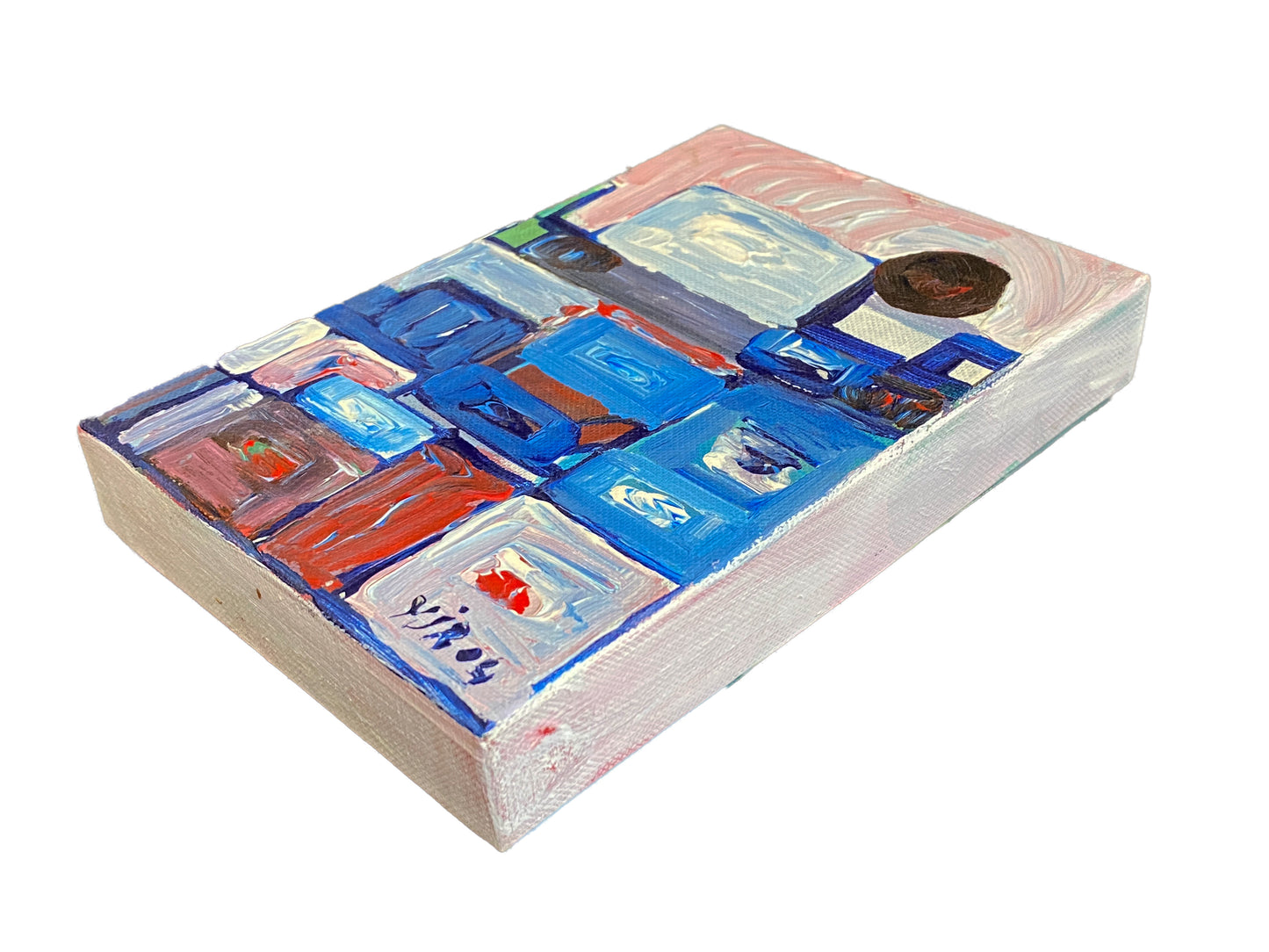 #4410 Acrylic on Cardboard Box Abstract Signed YJR 2004