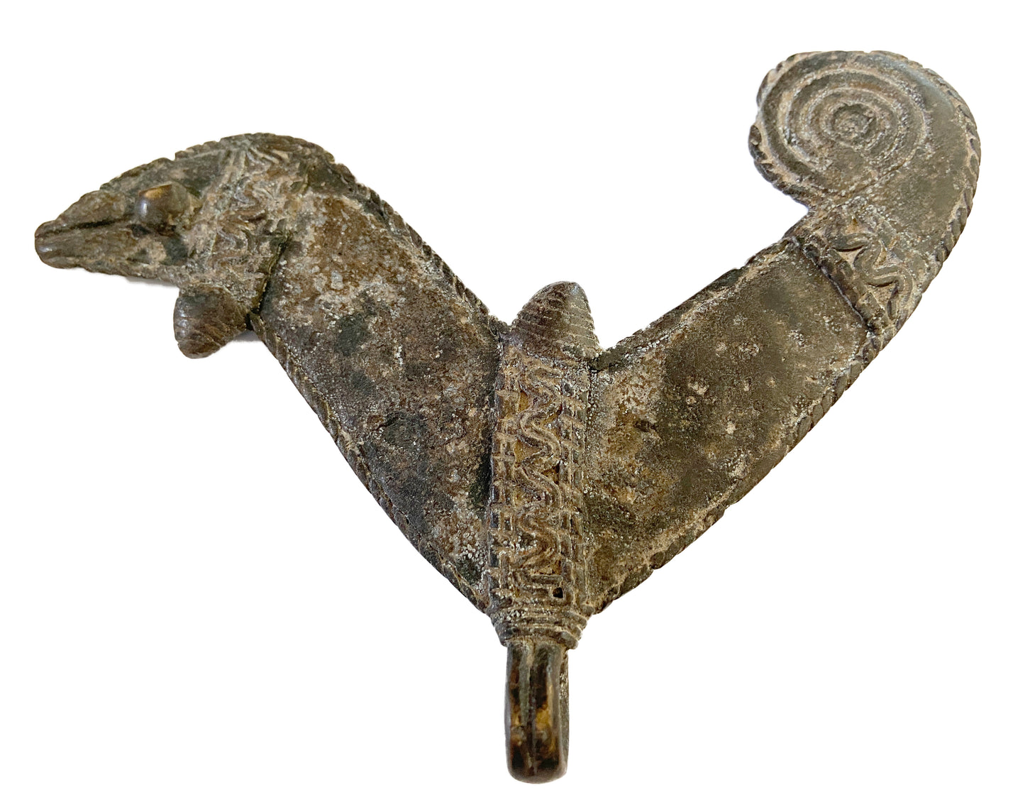 #2012 Rare old / used Bwaba Burkina Faso brass/bronze amulet pendant of a chameleon