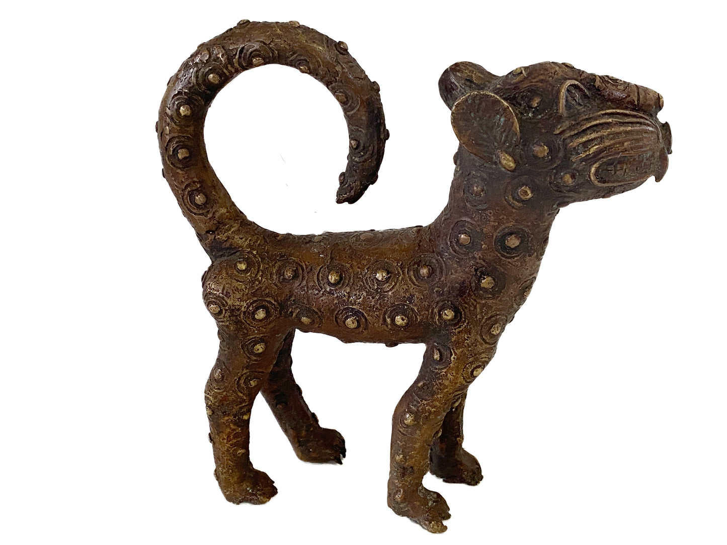 #3317 Superb Benin  Leopard Bronze Nigeria African 12" H