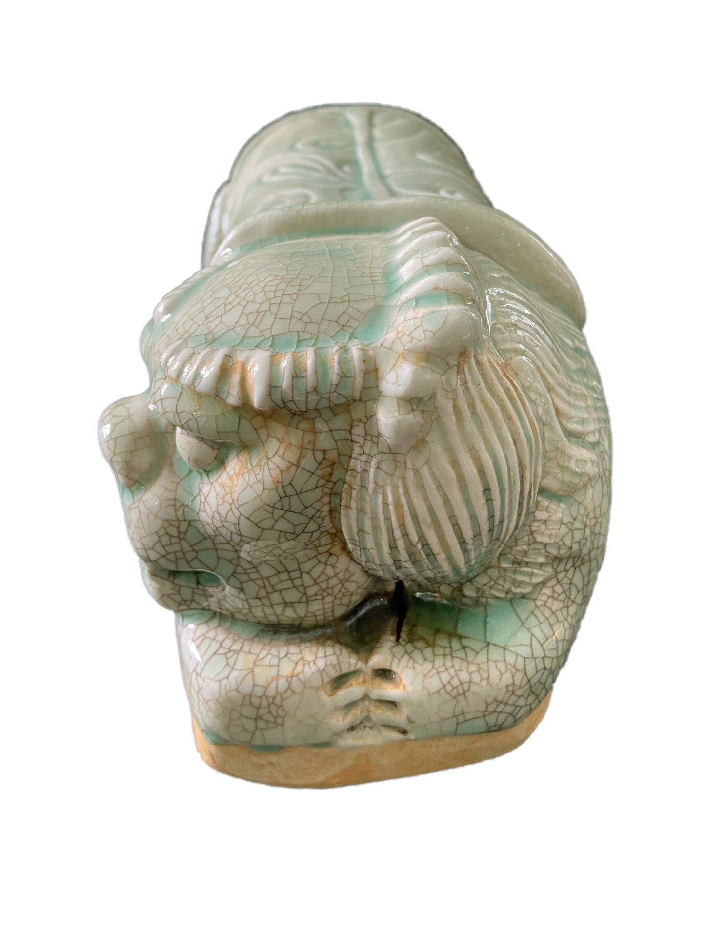 #3558 Celadon Headrest /Pillow With Foo Dog 13.5" W