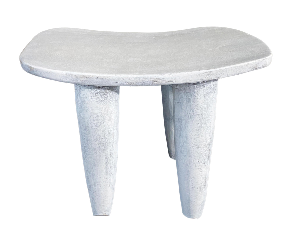 # 4297 African Distressed White Senufo Wood Stool/Table I . Coast 21.75"W by 15.25" H