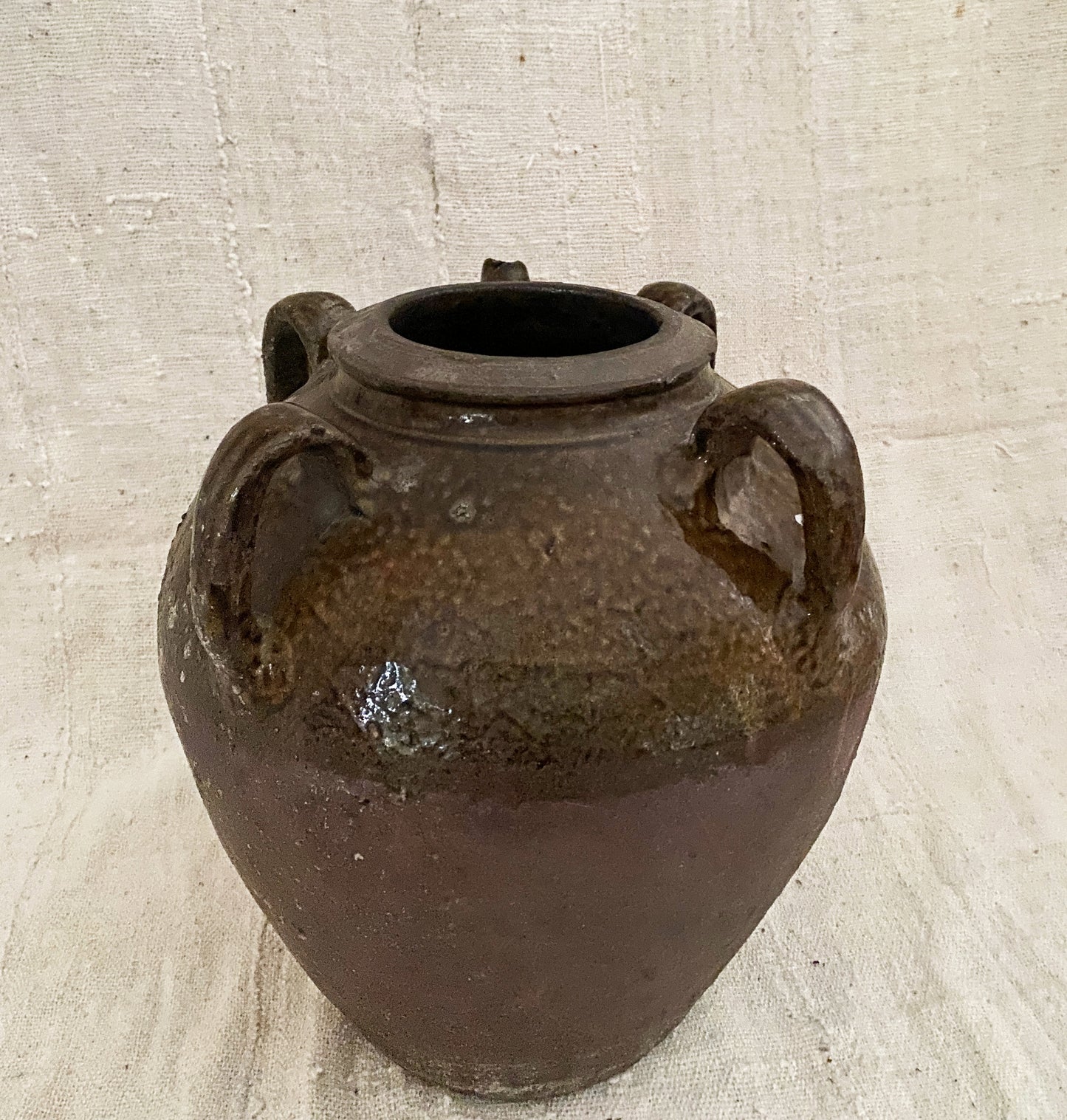 #3694 Old Asian Earthenware Pottery Storage Jar 13" H