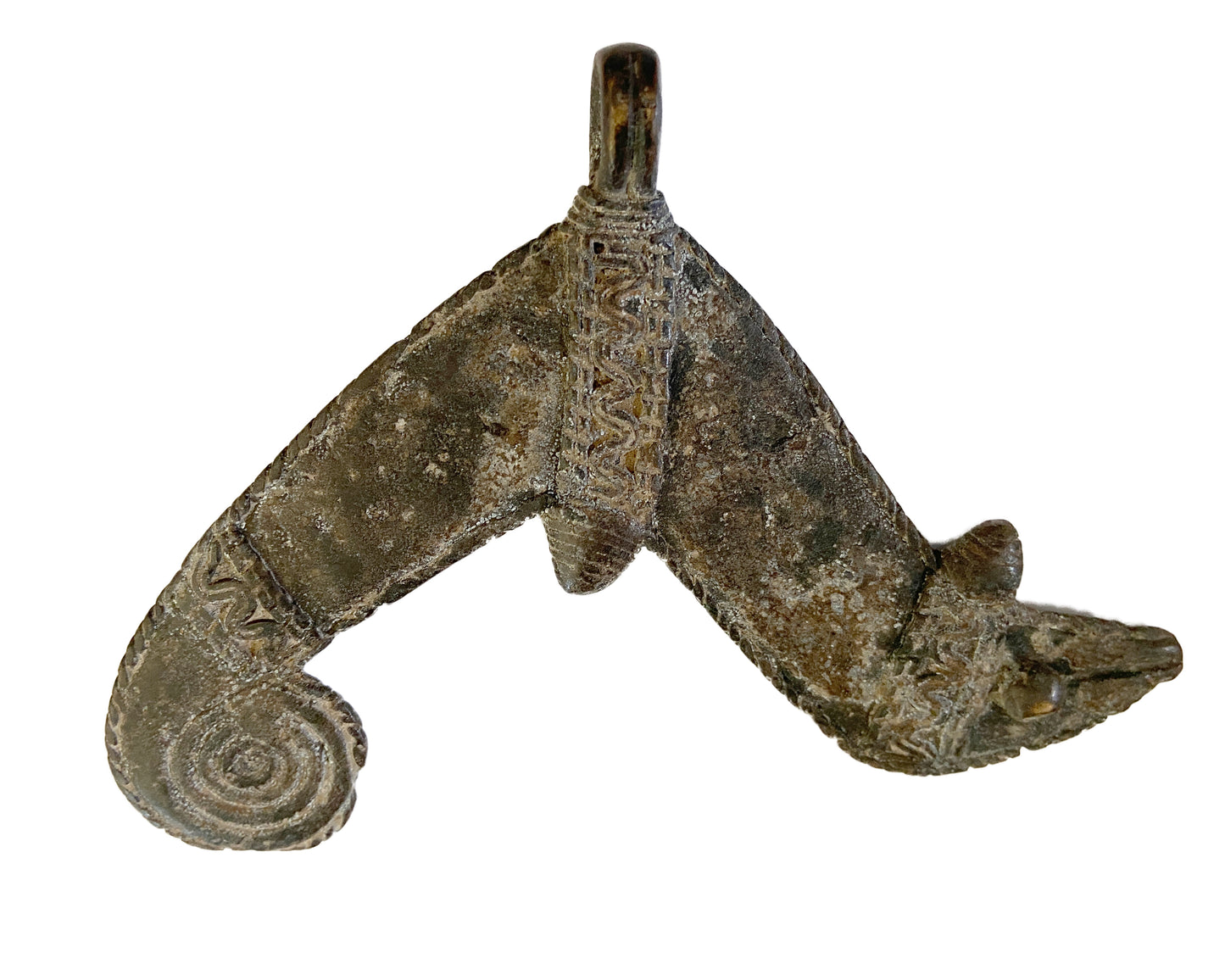 #2012 Rare old / used Bwaba Burkina Faso brass/bronze amulet pendant of a chameleon