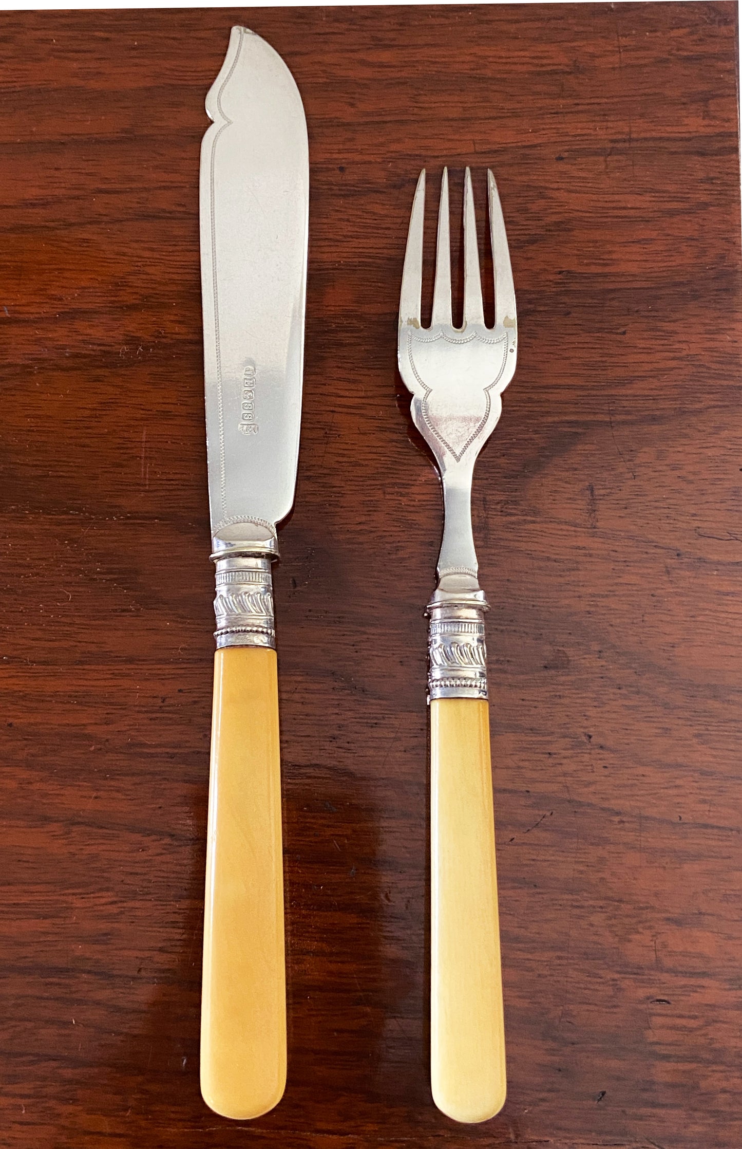 #3603 English Sheffield Engraved Fish Flatware Set for 8
