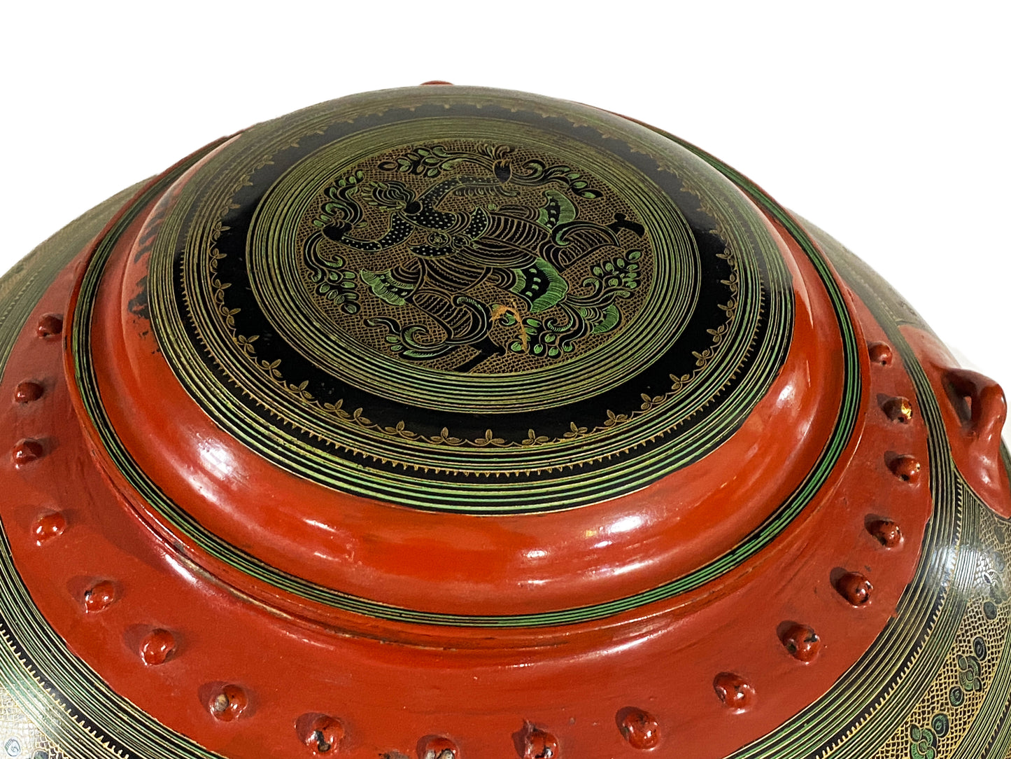 #4028 Old Museum Quality Burmese Decorative Lacquerware Temple Offering Box /Vessel 15.5" H