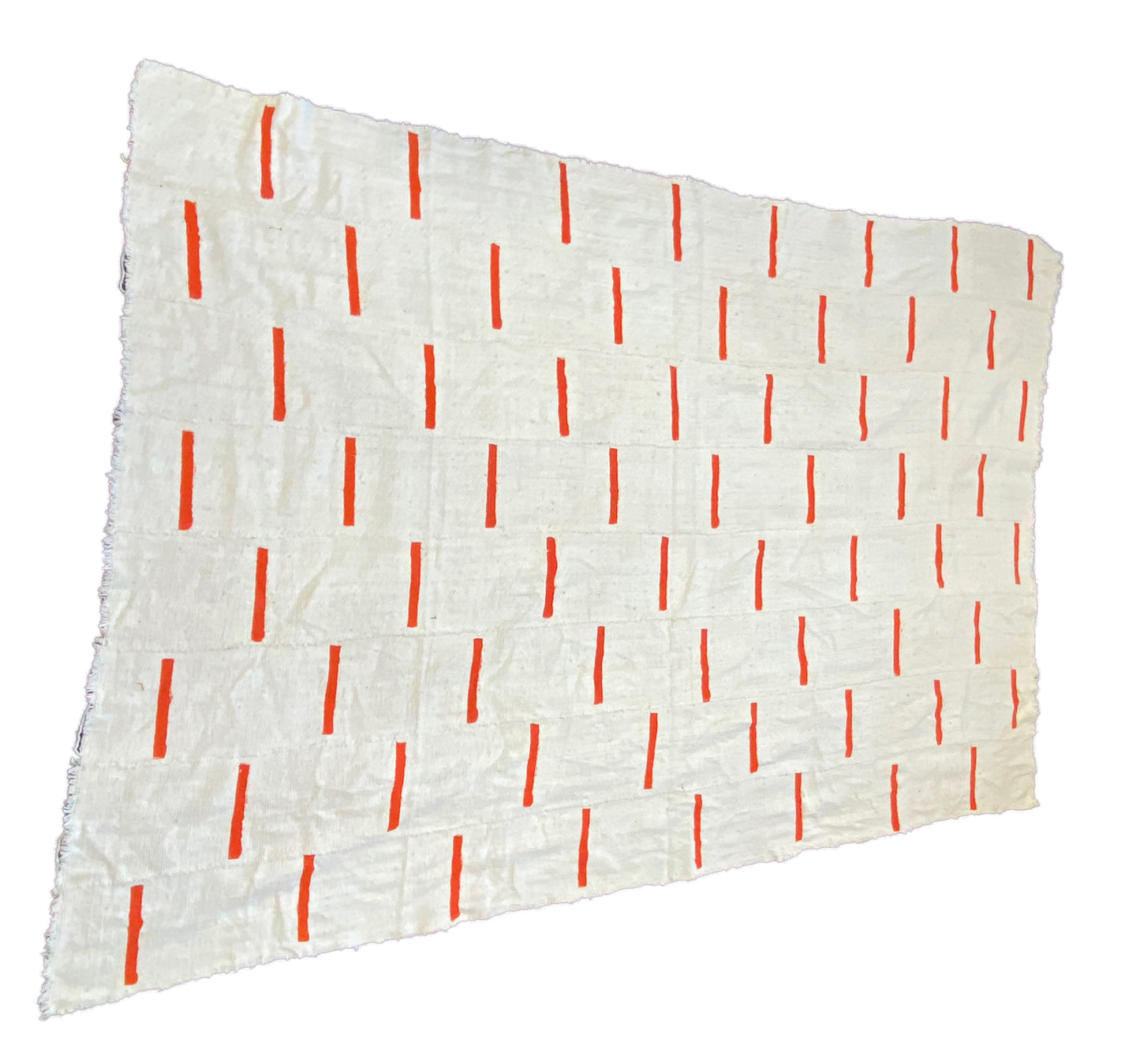 #3458 African Bogolan Orange and White Mud Cloth Textile Mali 43" by 63"